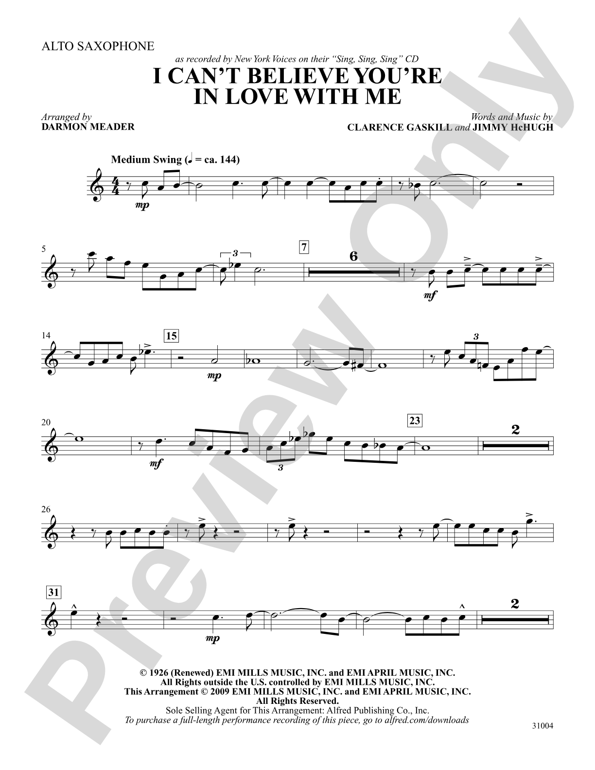 I Can't Believe That You're in Love with Me: E-flat Alto Saxophone: Choral SoundPax