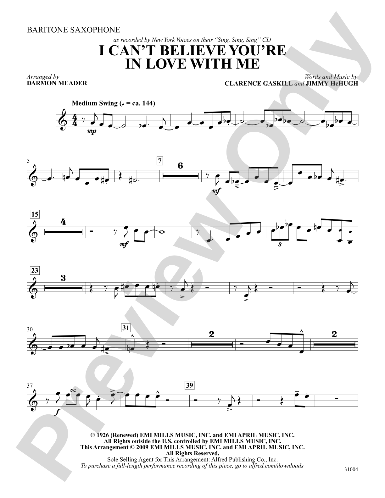 I Can't Believe That You're in Love with Me: E-flat Baritone Saxophone: Choral SoundPax