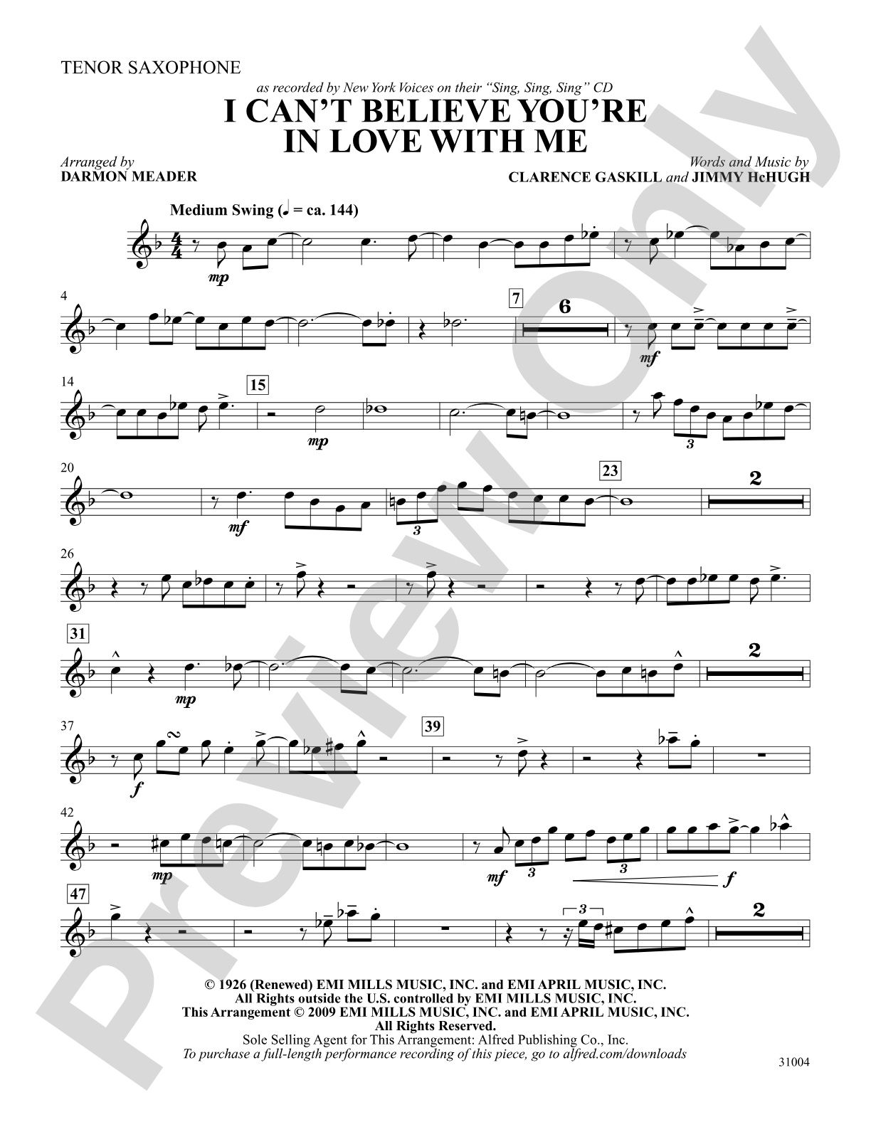 I Can't Believe That You're in Love with Me: B-flat Tenor Saxophone: Choral SoundPax