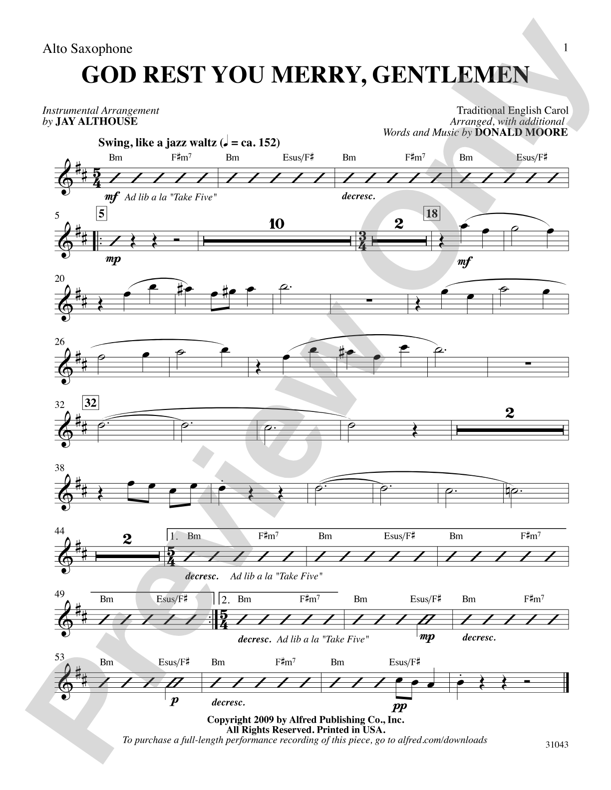 God Rest You Merry, Gentlemen: E-flat Alto Saxophone: Choral SoundPax