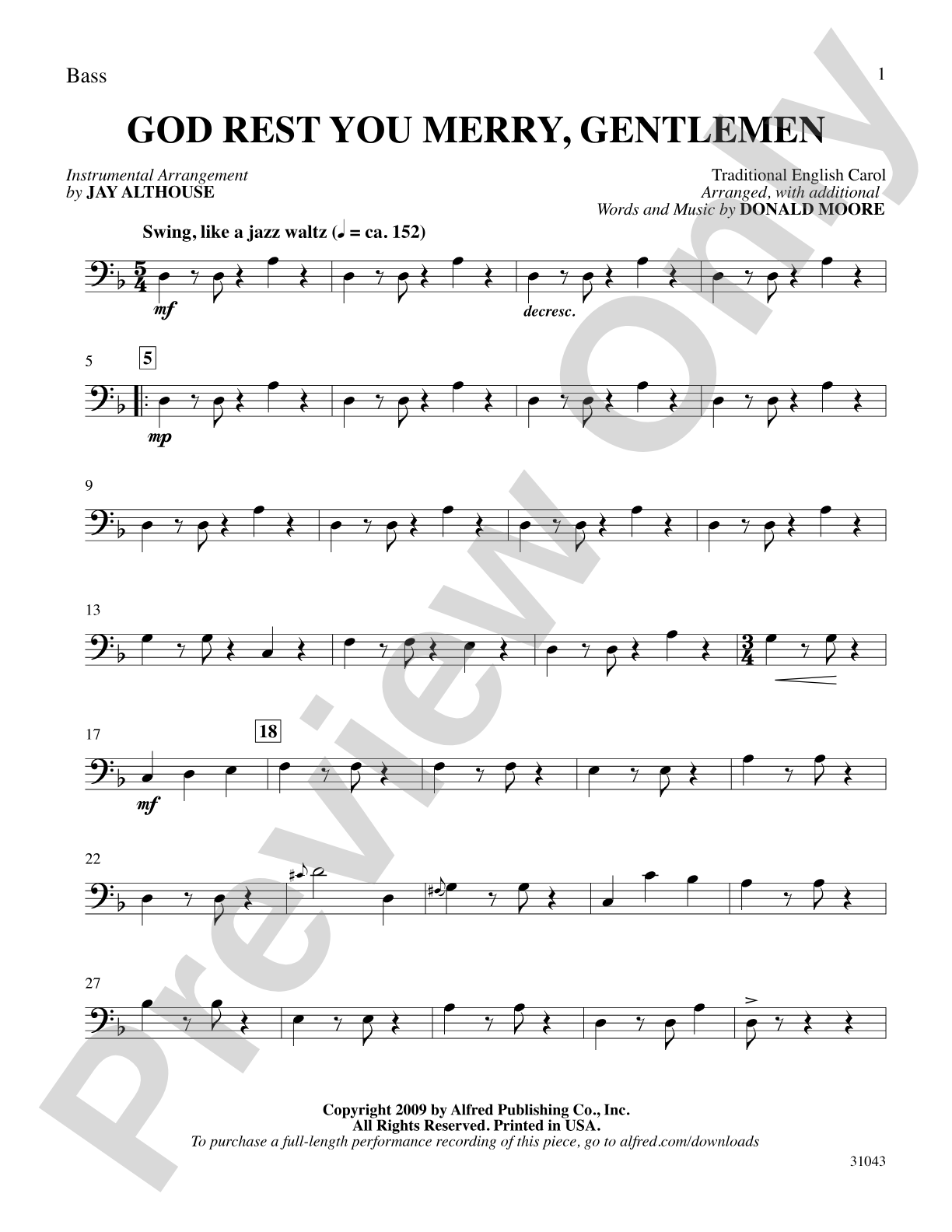 God Rest You Merry, Gentlemen: String Bass: Choral SoundPax