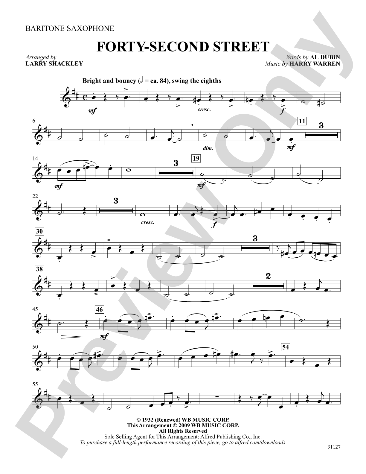 Forty-Second Street (from the musical Forty-Second Street): E-flat Baritone Saxophone: Choral SoundPax