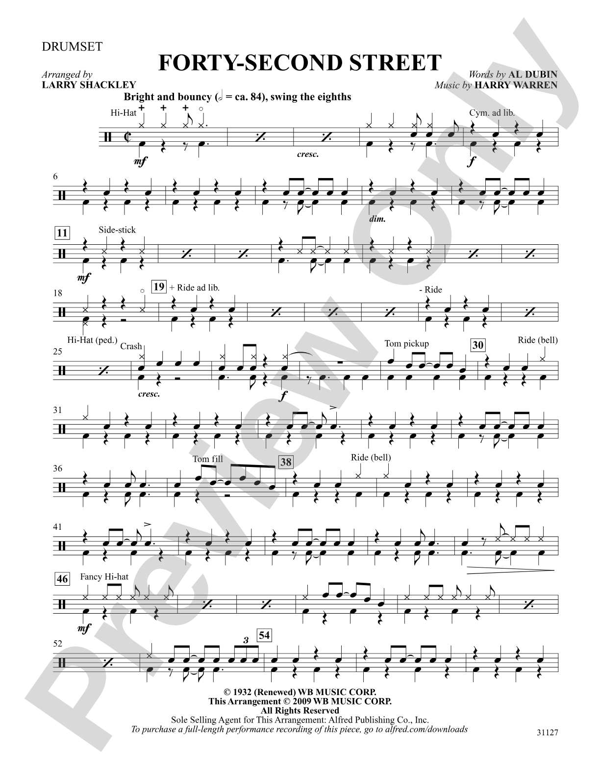 Forty-Second Street (from the musical Forty-Second Street): Drums: Choral SoundPax