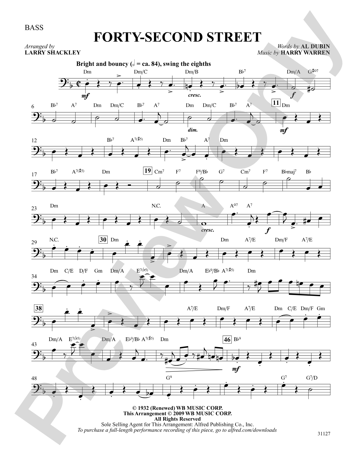 Forty-Second Street (from the musical Forty-Second Street): String Bass: Choral SoundPax