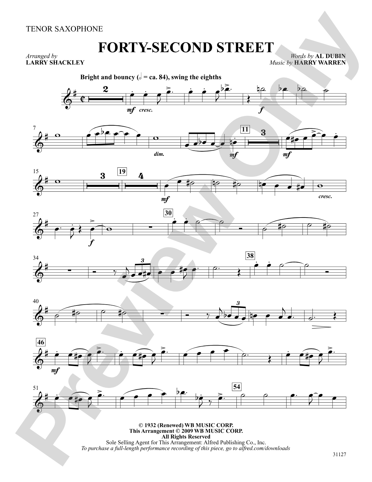 Forty-Second Street (from the musical Forty-Second Street): B-flat Tenor Saxophone: Choral SoundPax