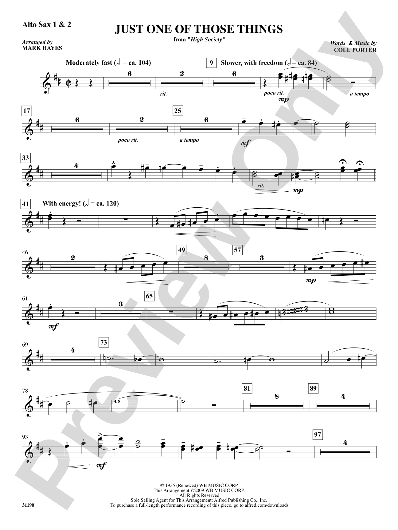 Just One of Those Things: 1st & 2nd E-flat Alto Saxophone: Choral SoundPax
