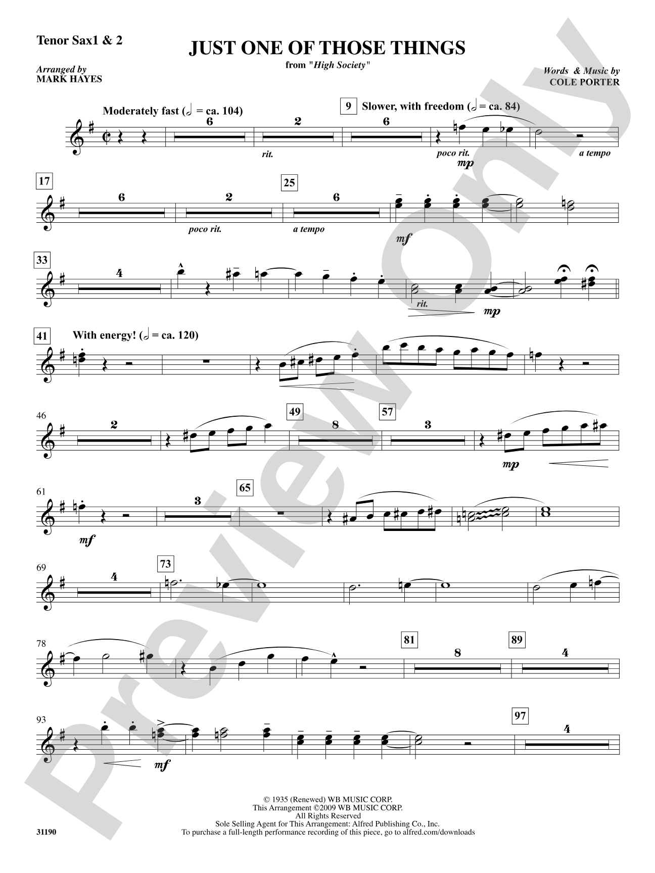 Just One of Those Things: 1st & 2nd Tenor Saxophone: Choral SoundPax