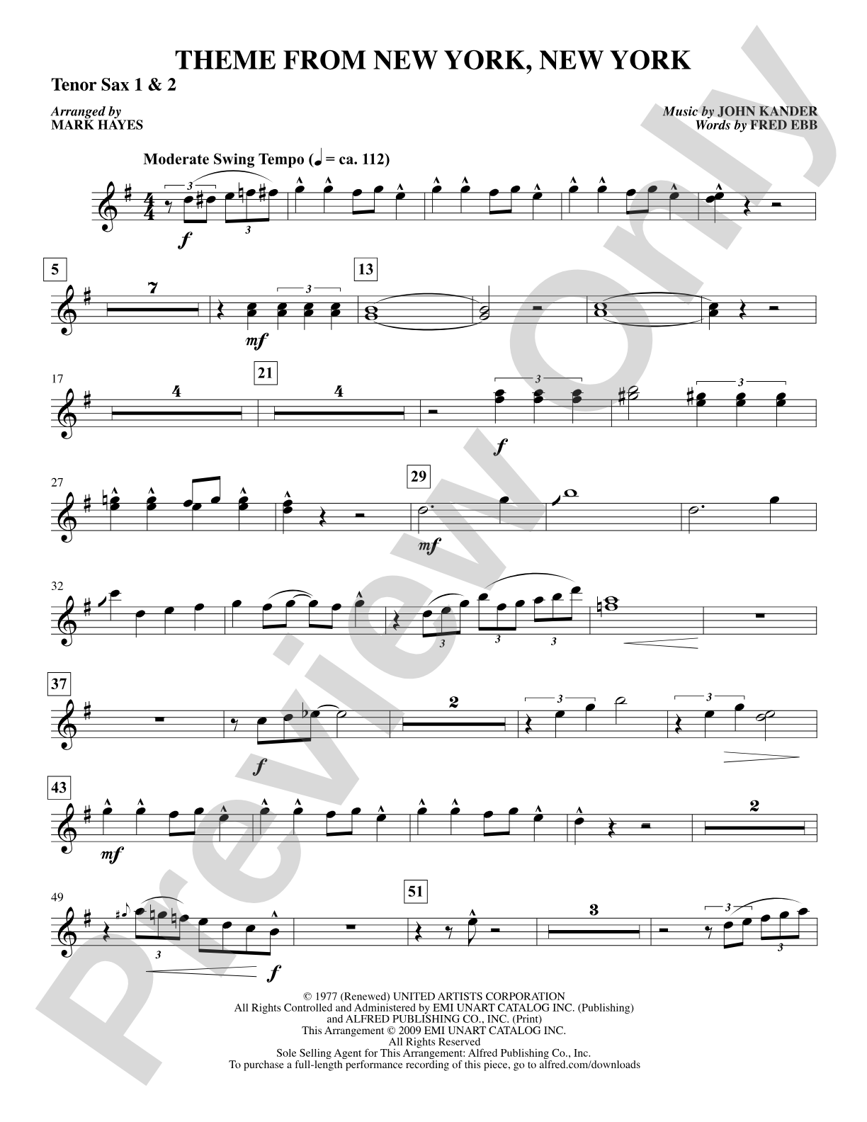 Theme from New York, New York: 1st & 2nd Tenor Saxophone: Choral SoundPax