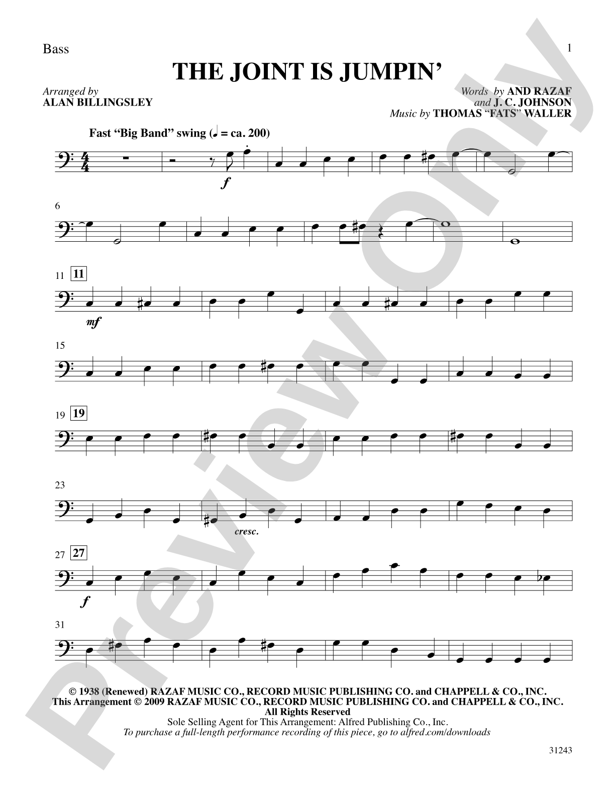 The Joint Is Jumpin' (from the musical Ain't Misbehavin'): String Bass: Choral SoundPax