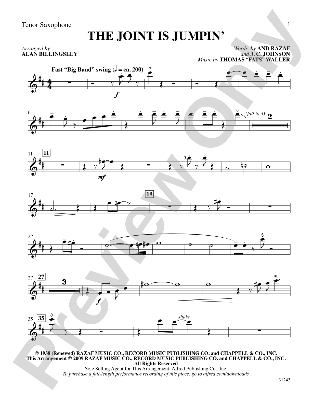 The Joint Is Jumpin' (from the musical Ain't Misbehavin'): B-flat Tenor Saxophone: Choral SoundPax