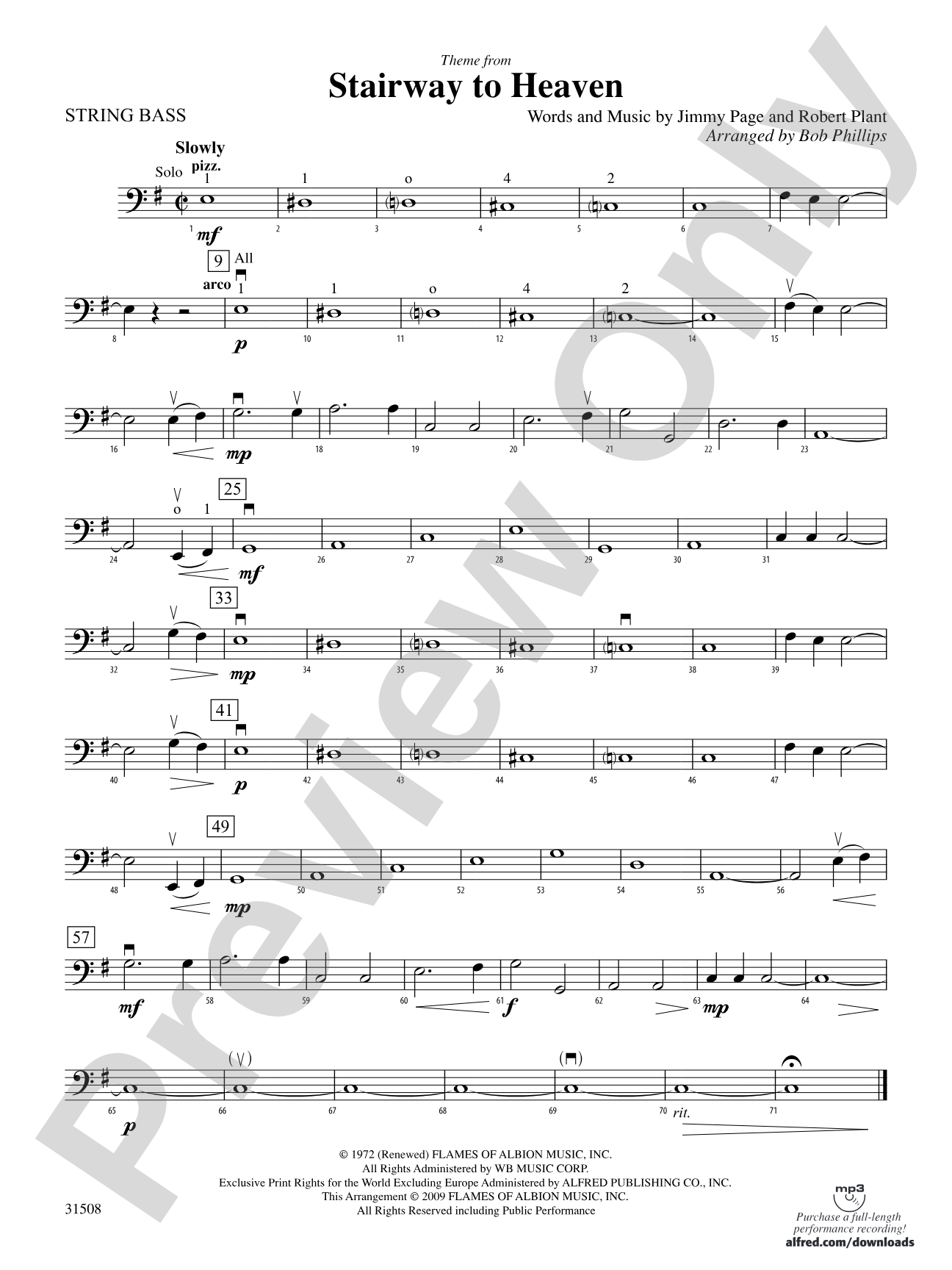 Stairway to Heaven, Theme from: String Bass