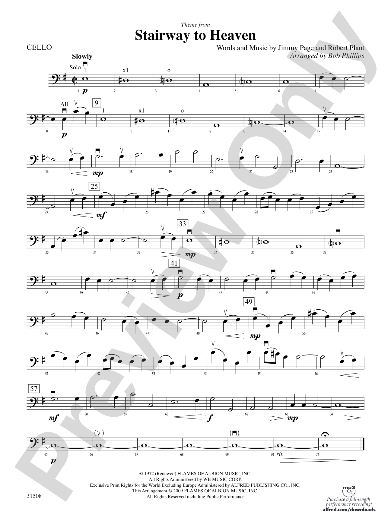 Stairway to Heaven, Theme from: Cello