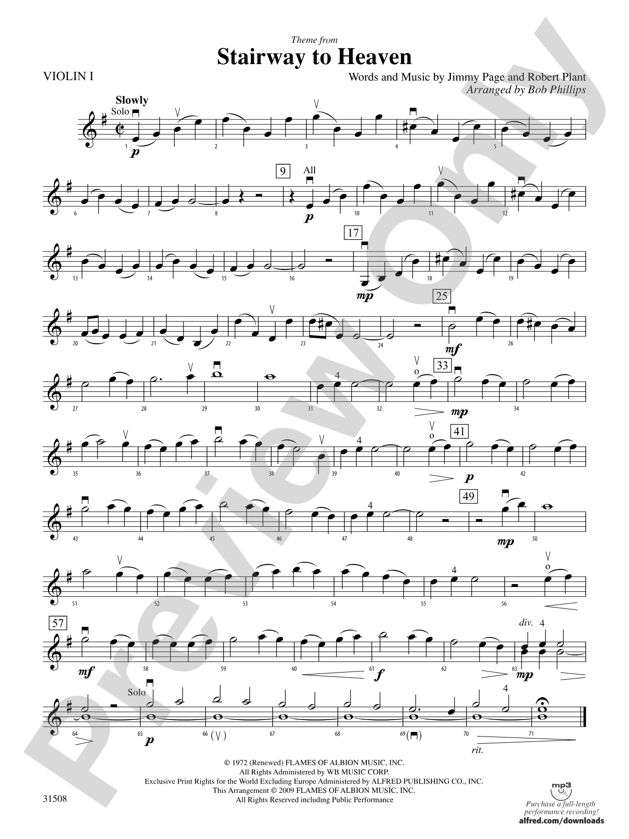 Stairway to Heaven, Theme from: 1st Violin
