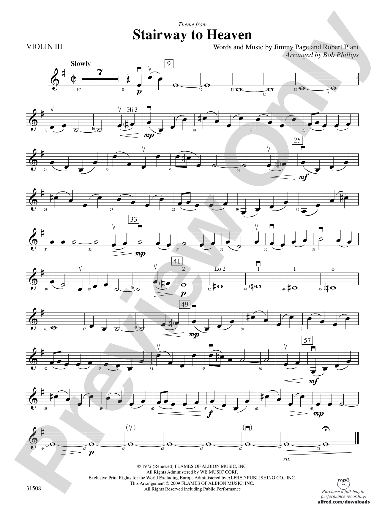 Stairway to Heaven, Theme from: 3rd Violin (Viola [TC])
