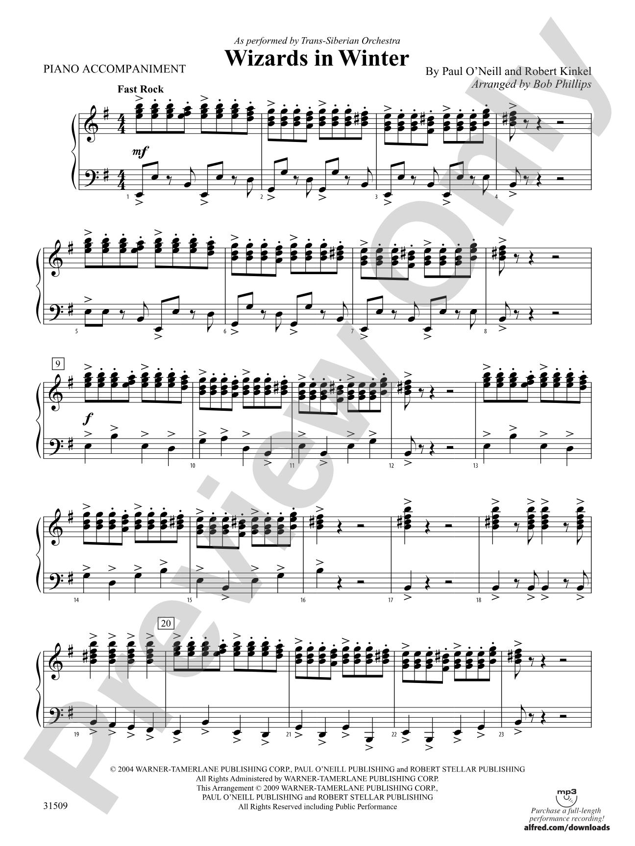 Wizards in Winter: Piano Accompaniment