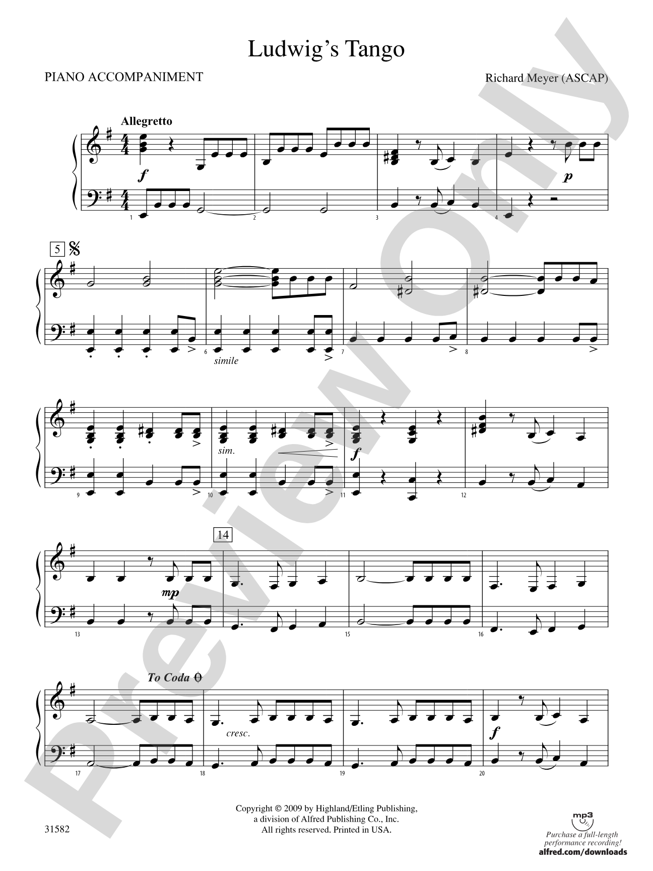 Ludwig's Tango: Piano Accompaniment