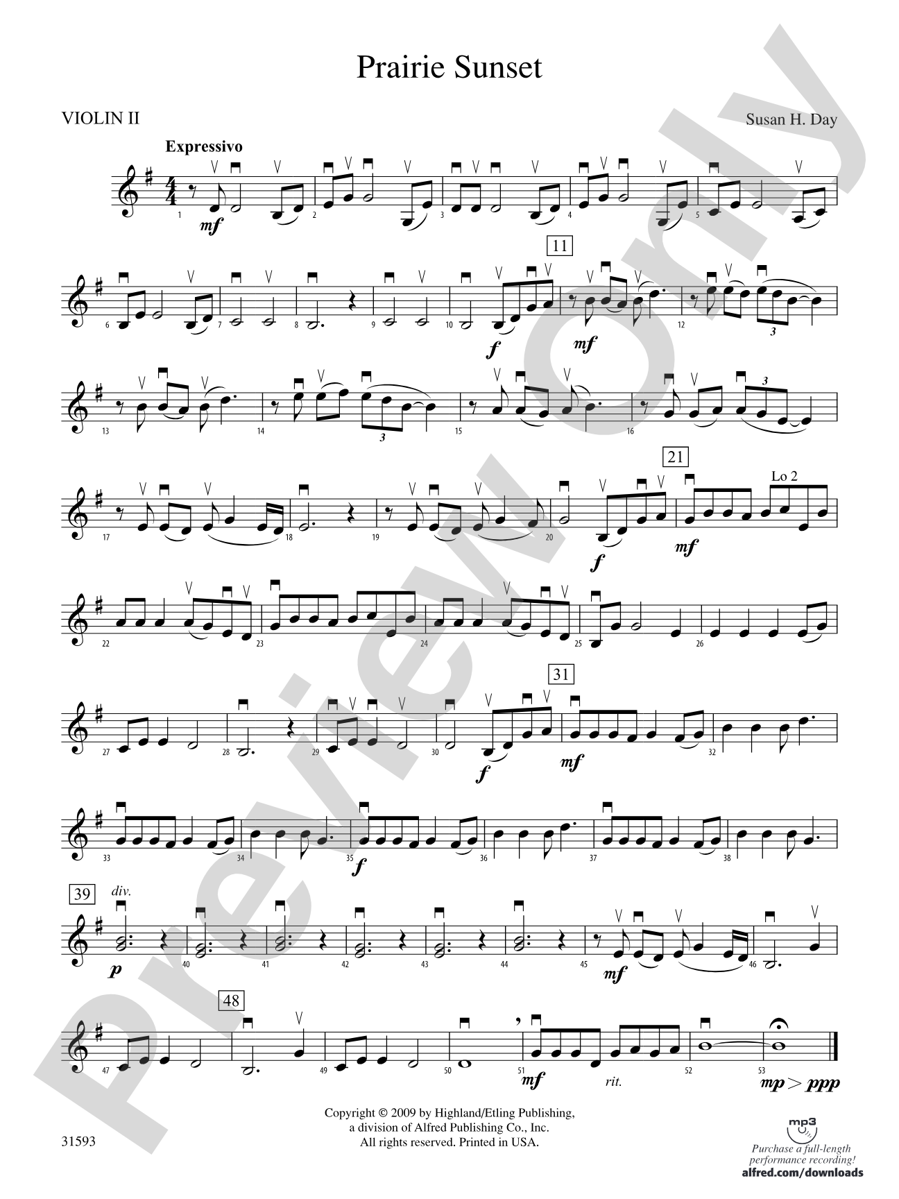 Prairie Sunset: 2nd Violin