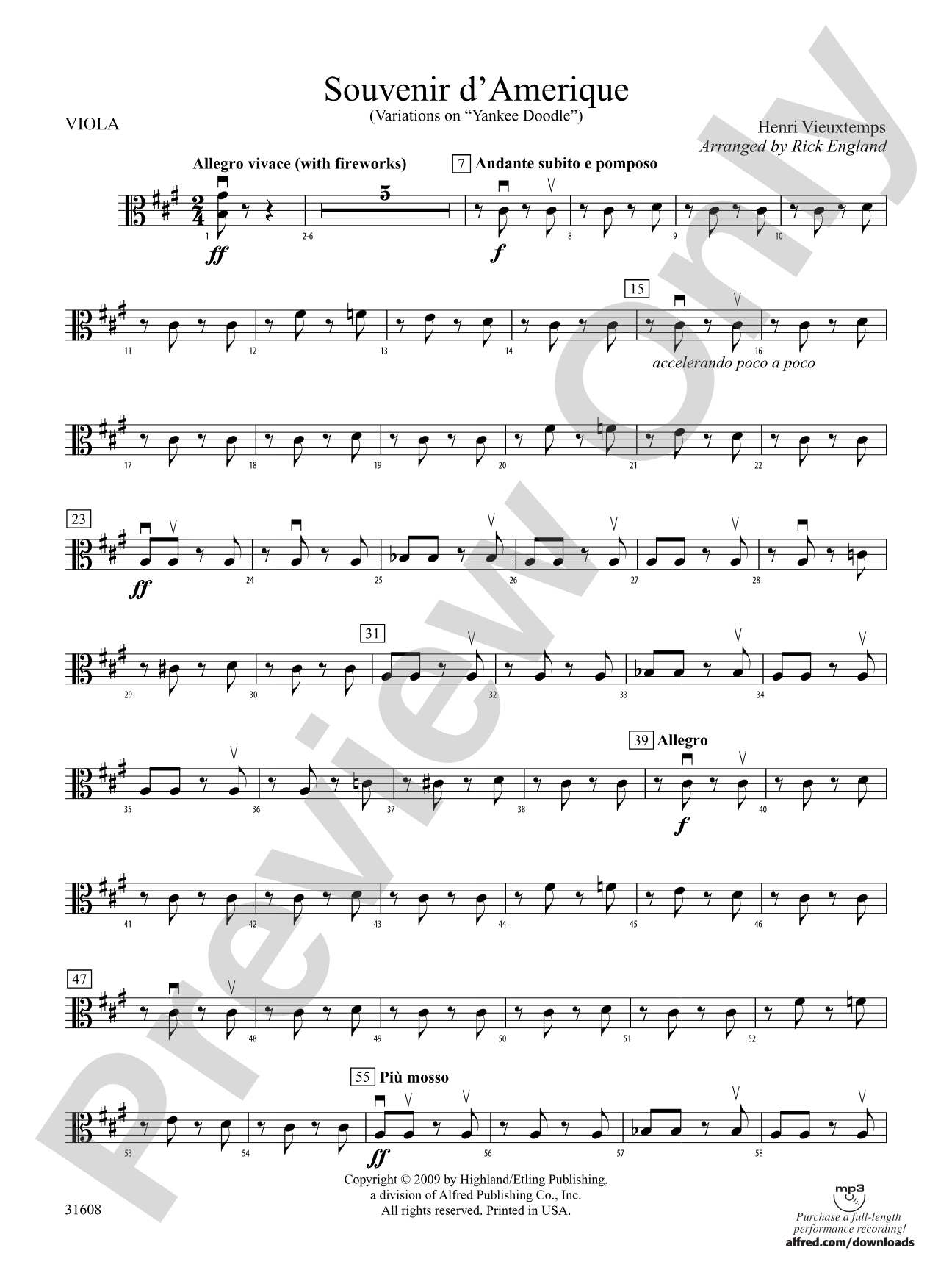 Souvenir d'Amerique: Viola