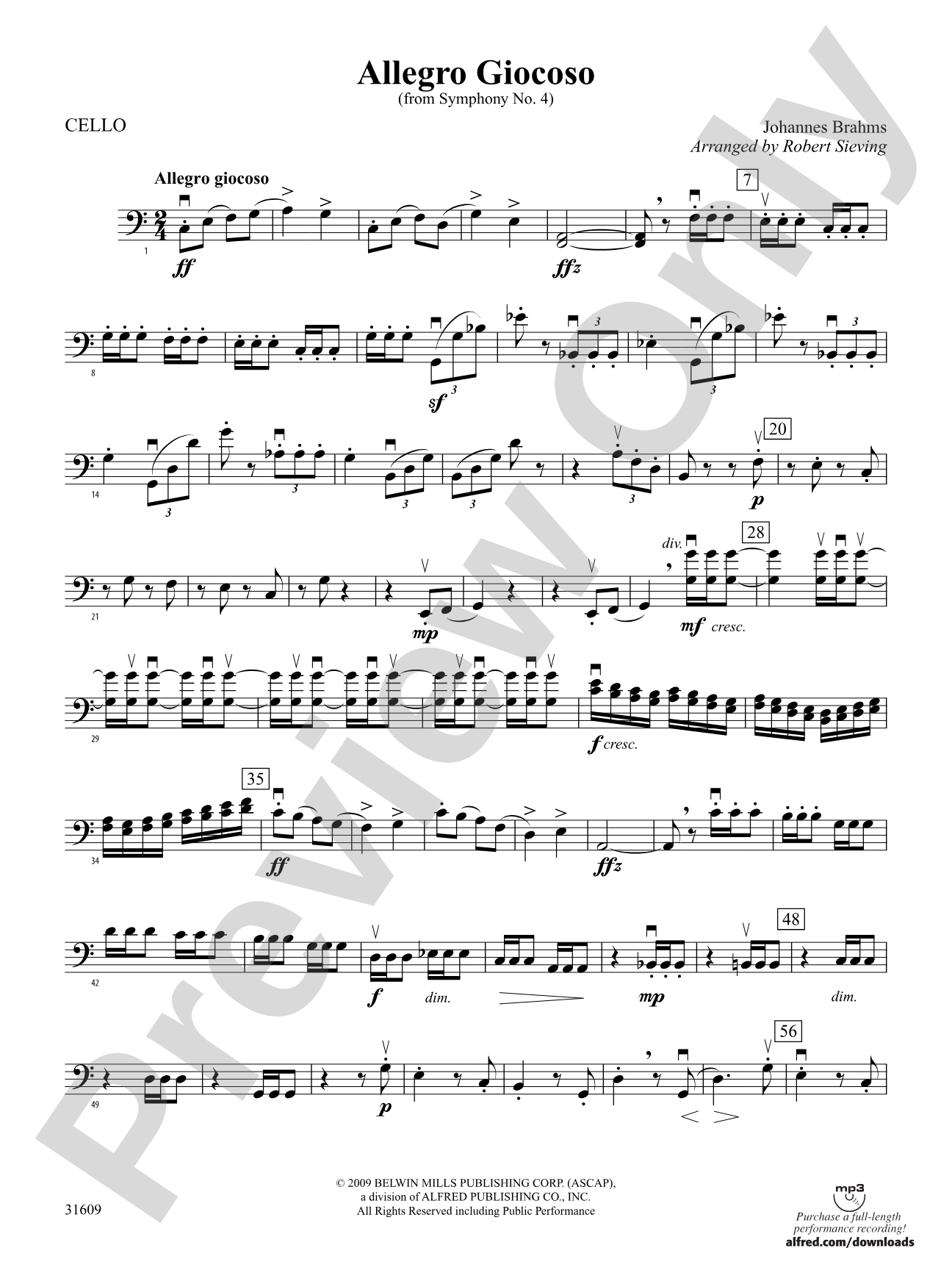 Allegro Giocoso (From Symphony No. 4): Cello