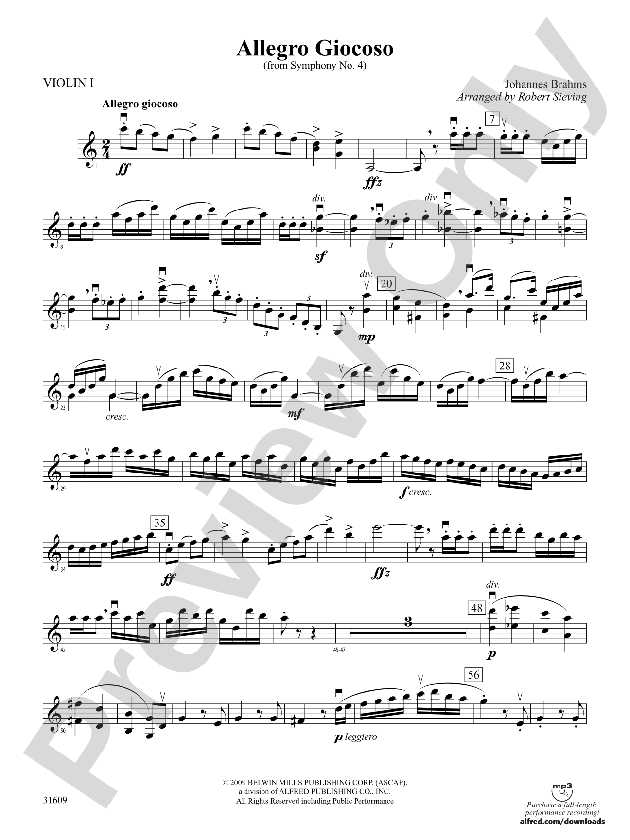 Allegro Giocoso (From Symphony No. 4): 1st Violin