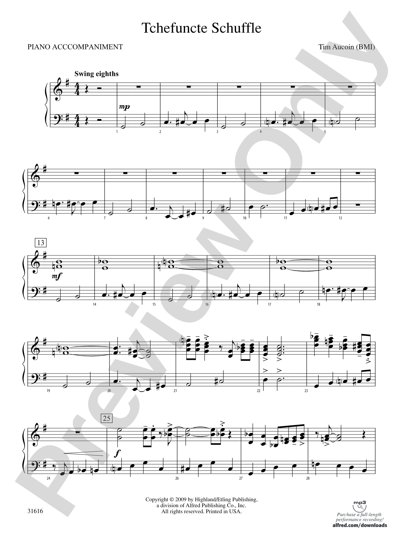 Tchefuncte Shuffle: Piano Accompaniment