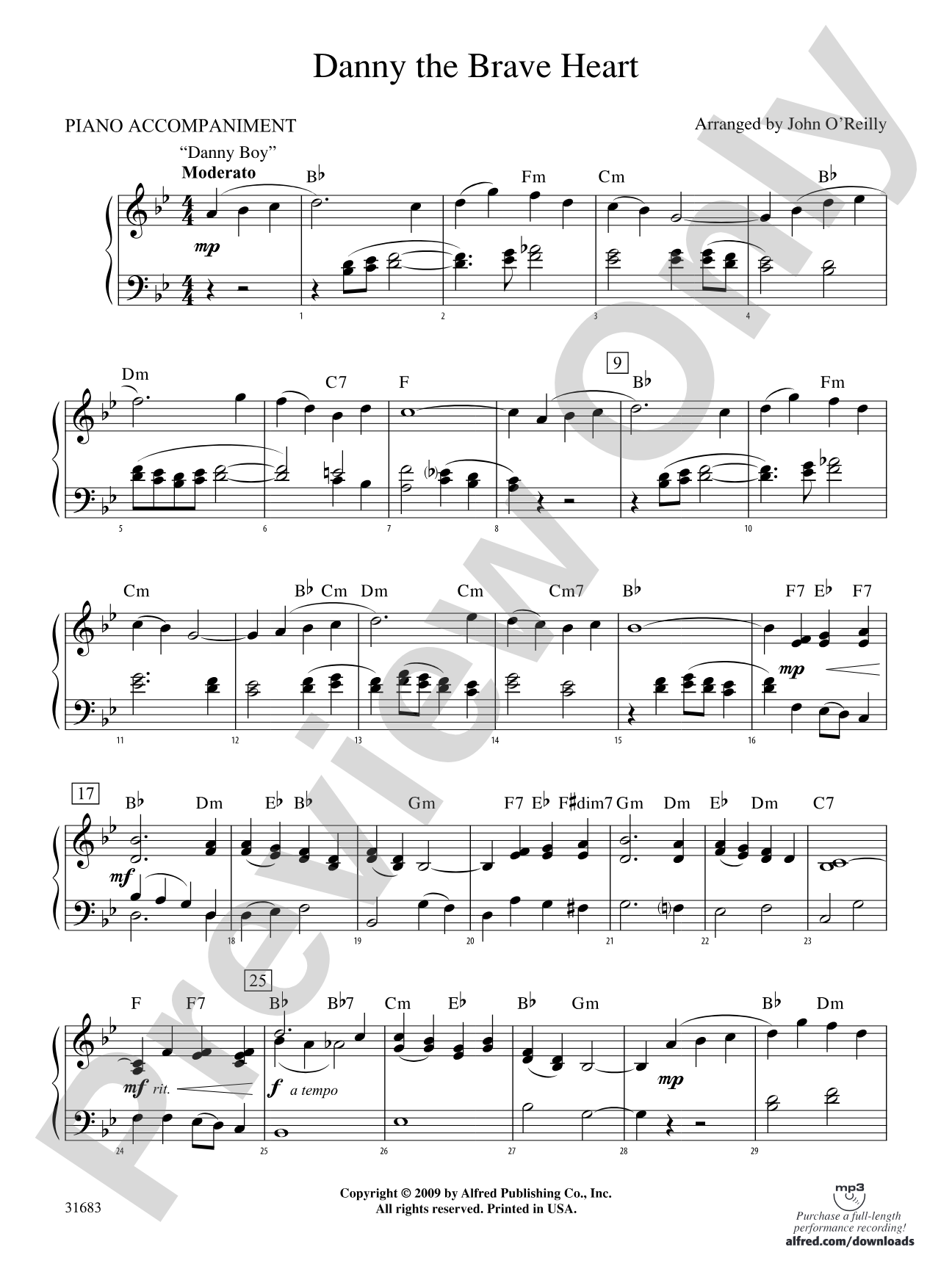 Danny the Brave Heart: Piano Accompaniment