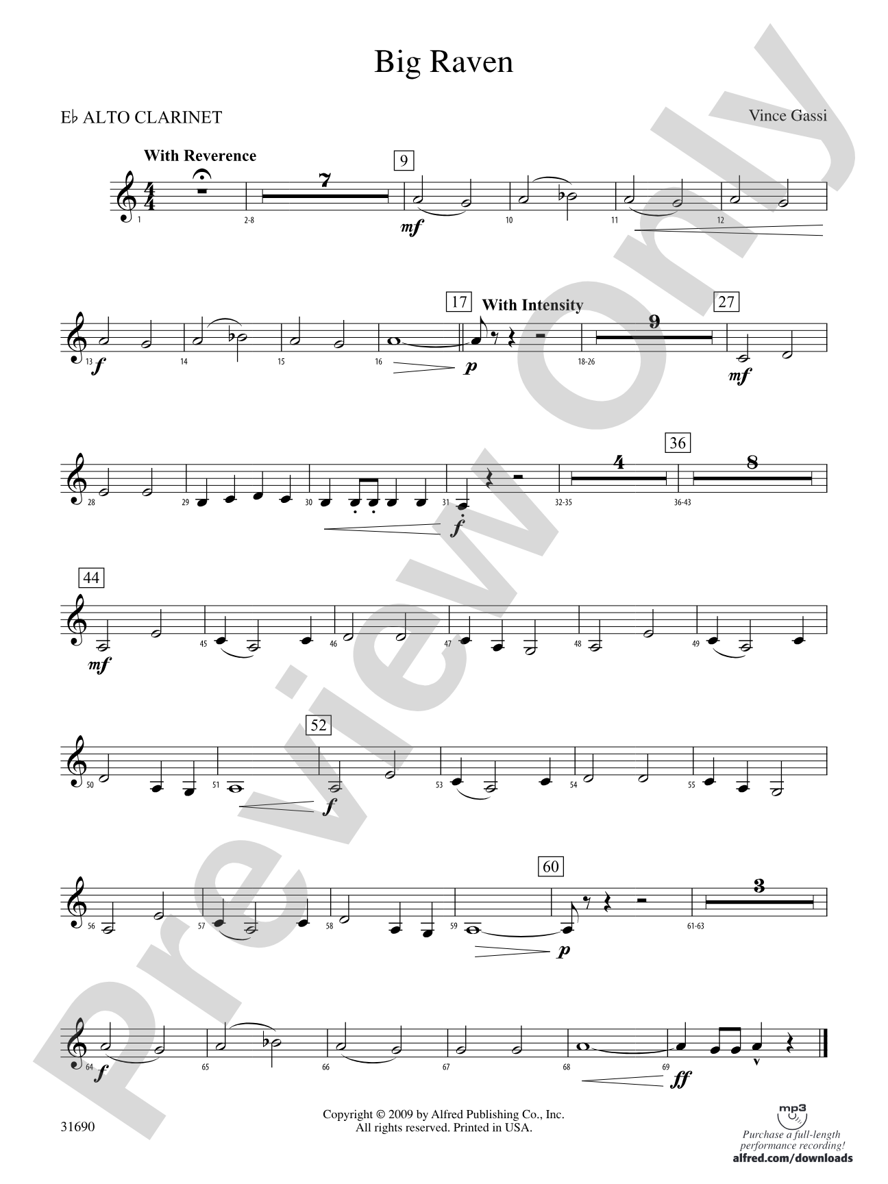 Big Raven: (wp) E-flat Alto Clarinet