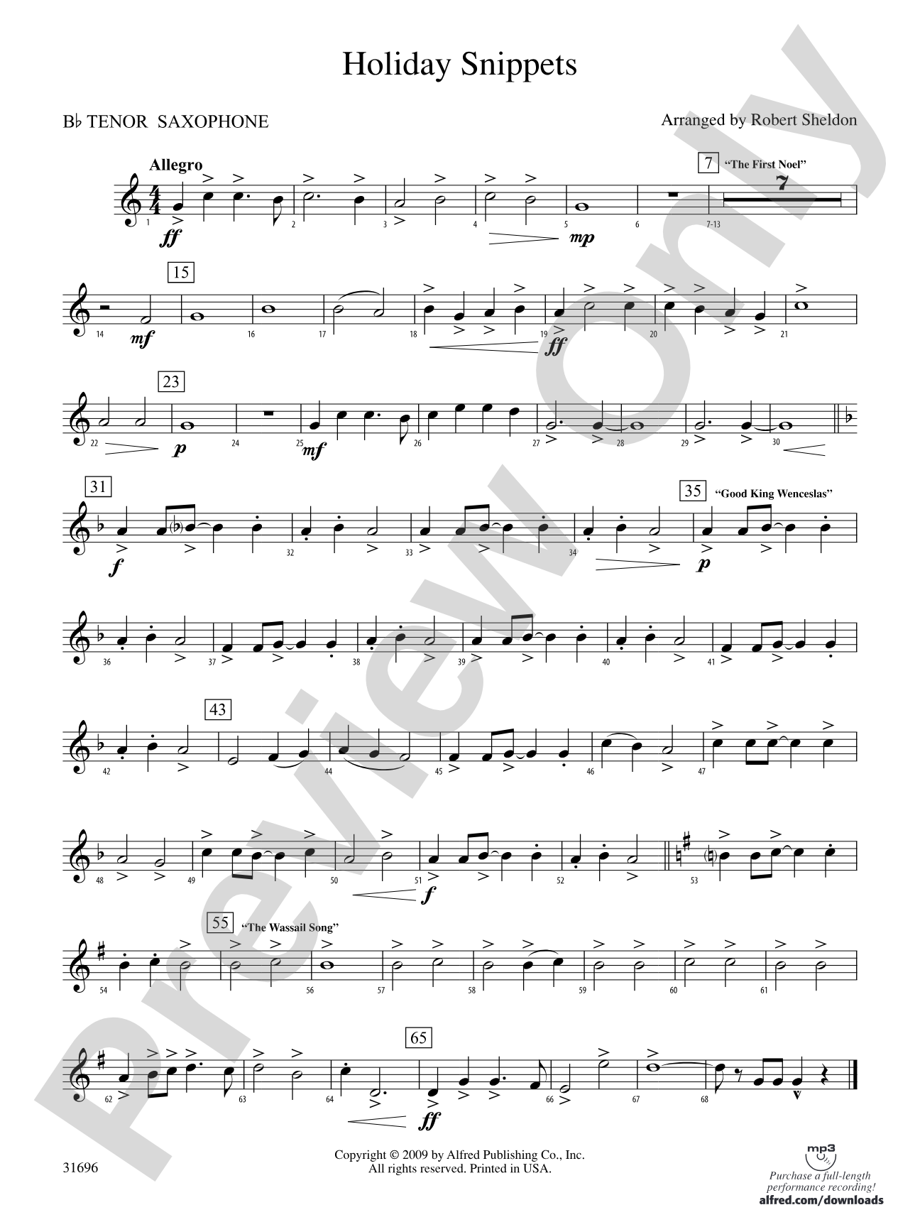 Holiday Snippets: B-flat Tenor Saxophone