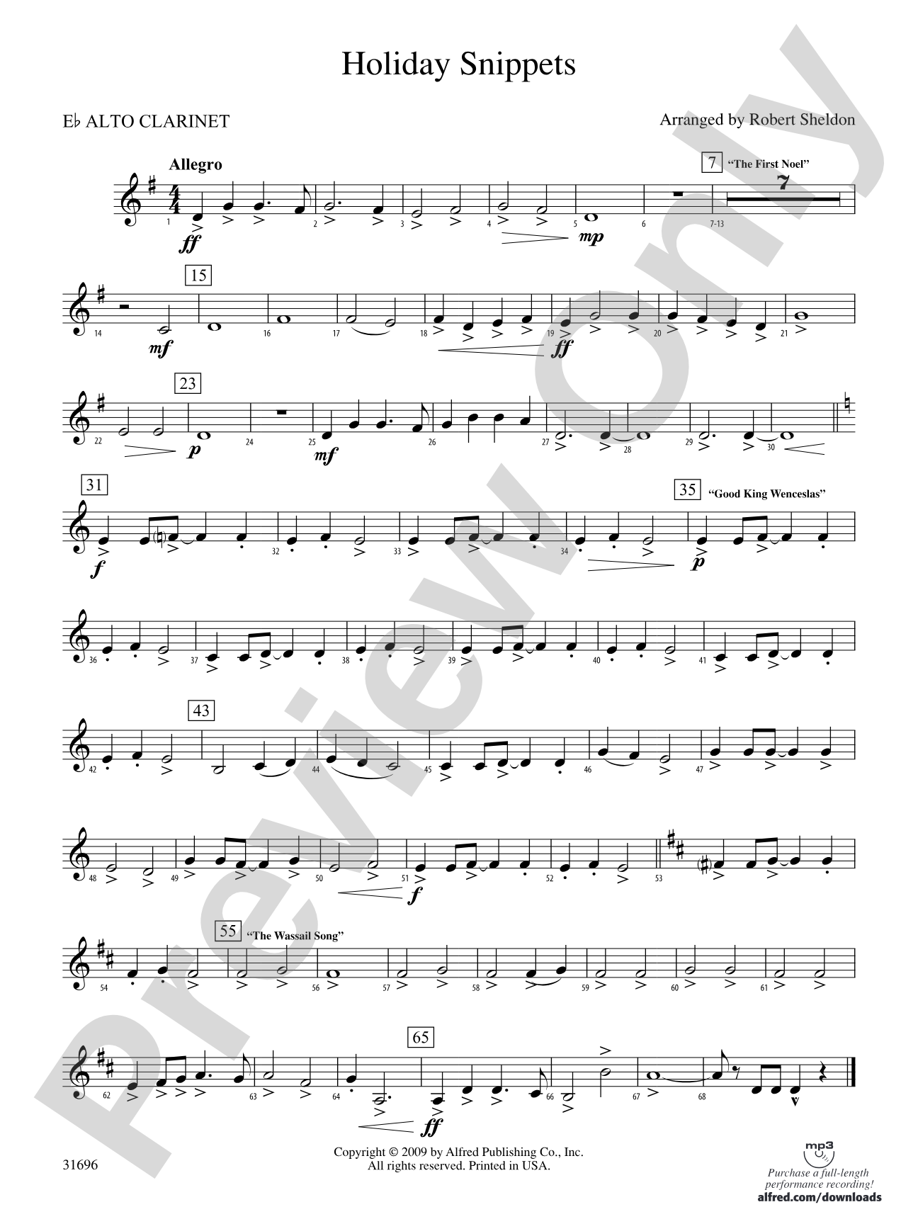 Holiday Snippets: (wp) E-flat Alto Clarinet