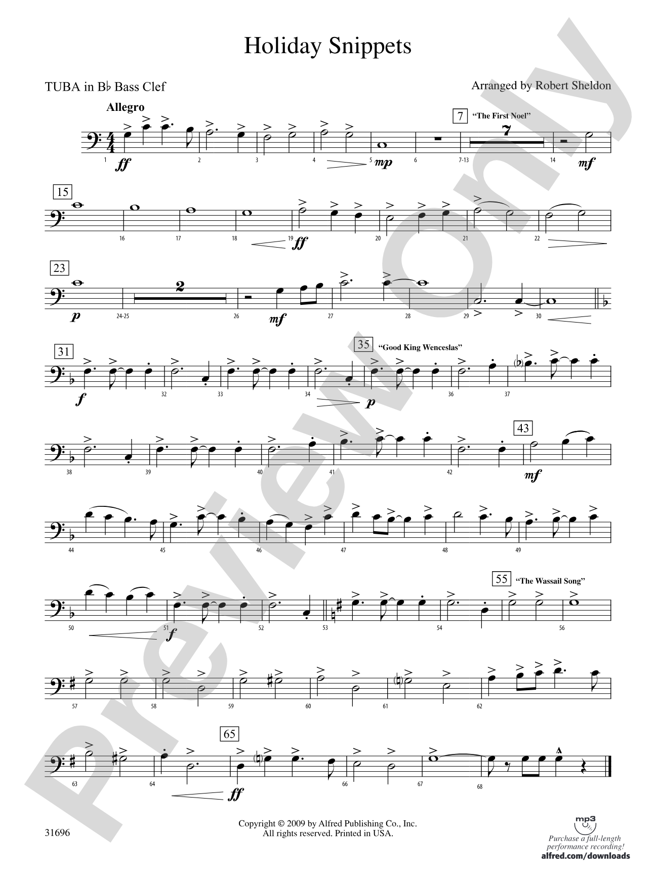 Holiday Snippets: (wp) B-flat Tuba B.C.