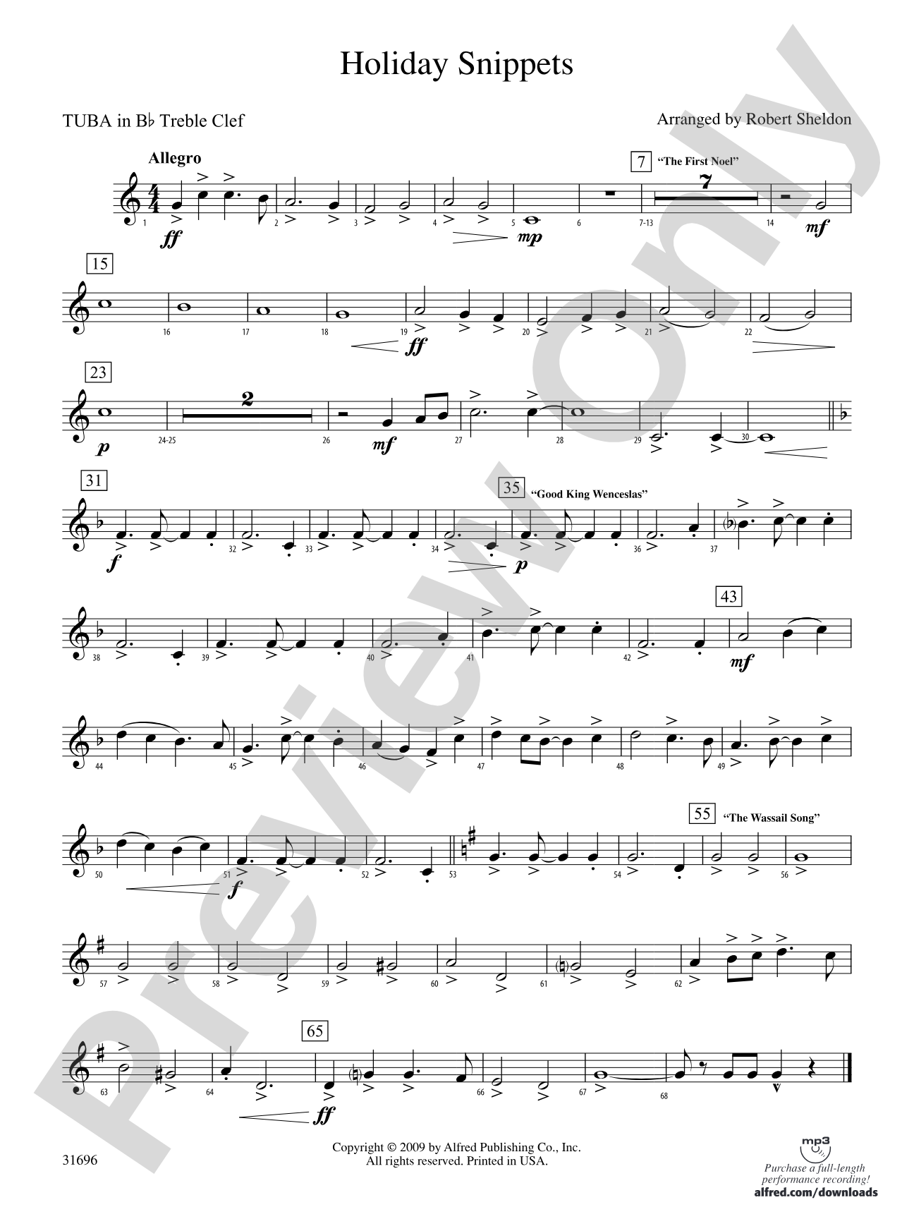 Holiday Snippets: (wp) B-flat Tuba T.C.