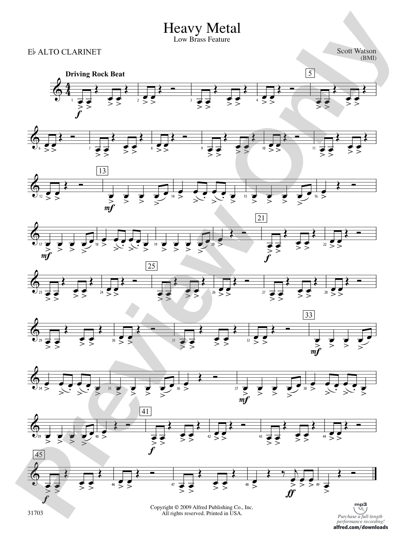 Heavy Metal: (wp) E-flat Alto Clarinet