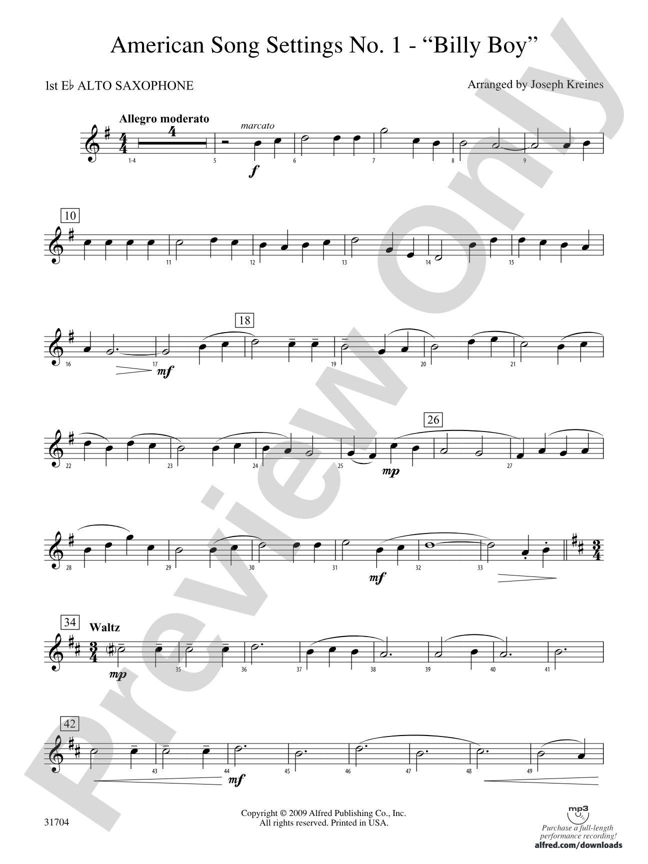 American Song Settings, No. 1: E-flat Alto Saxophone