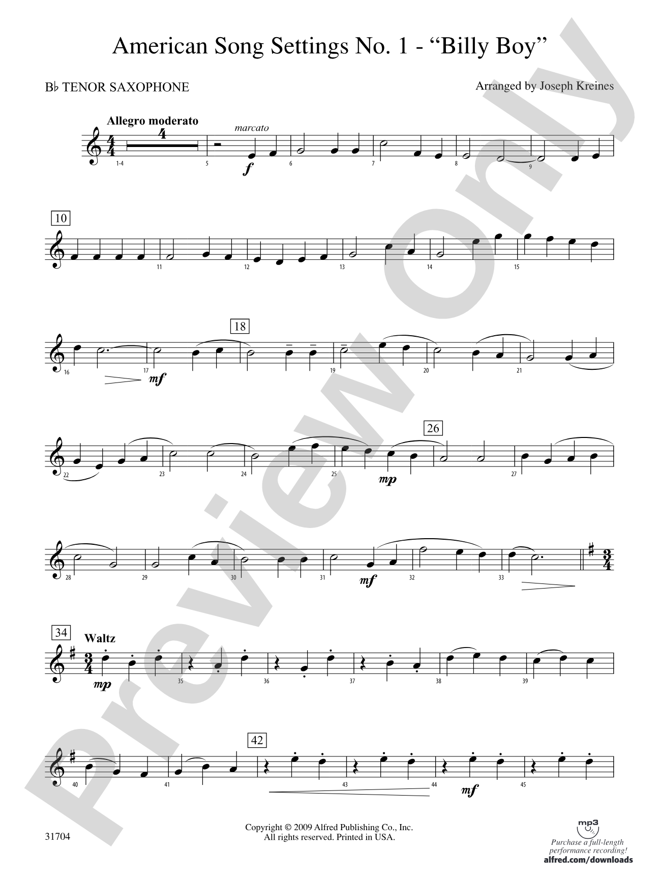 American Song Settings, No. 1: B-flat Tenor Saxophone