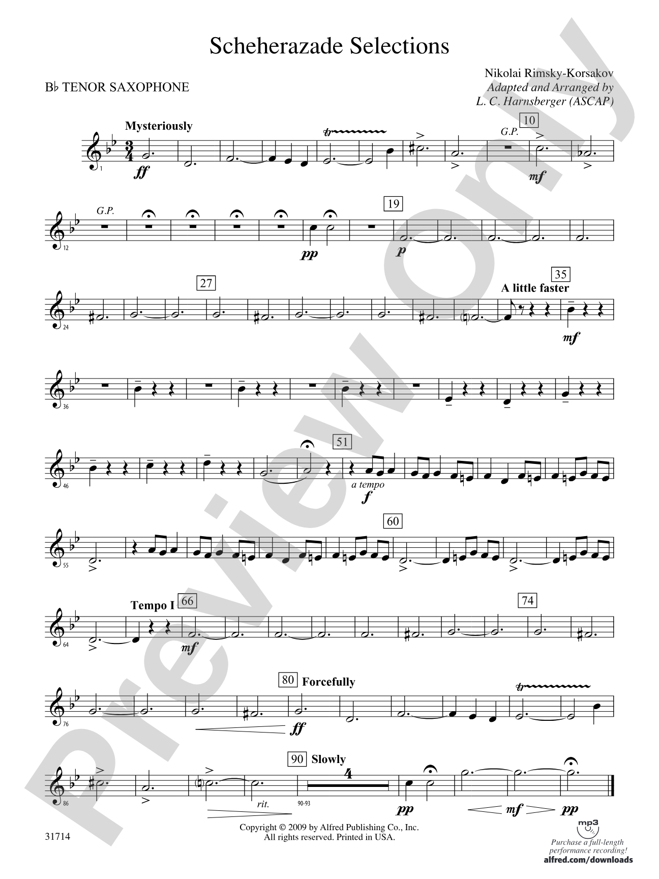 Scheherazade Selections: B-flat Tenor Saxophone