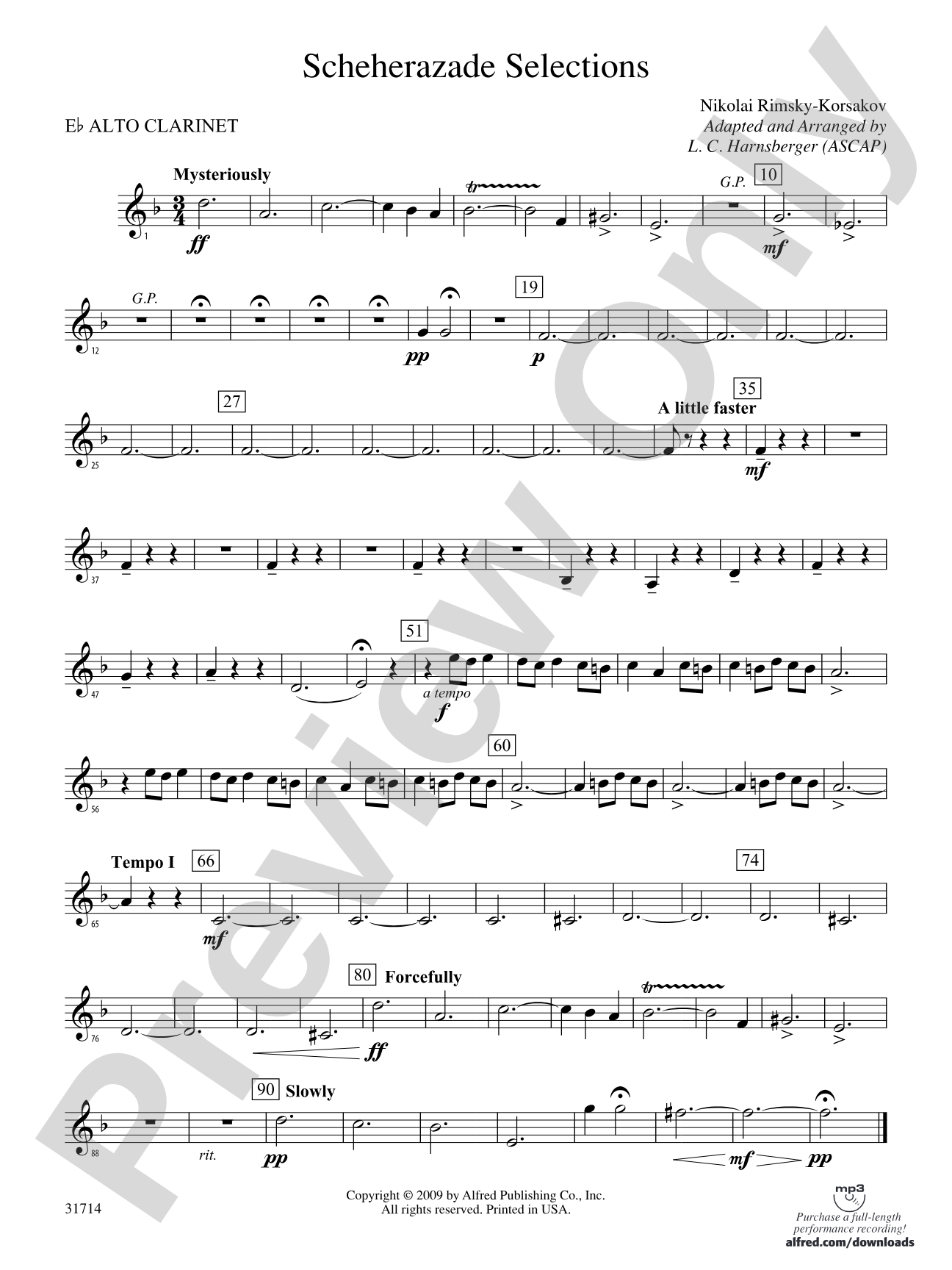 Scheherazade Selections: (wp) E-flat Alto Clarinet