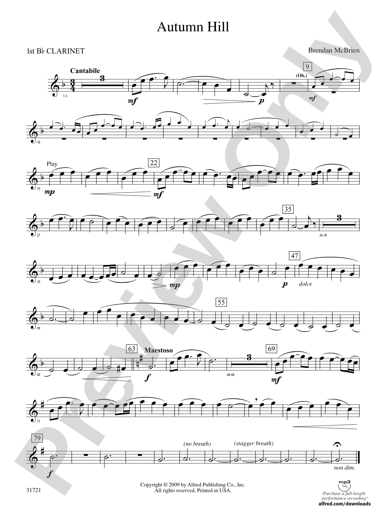 Autumn Hill: 1st B-flat Clarinet
