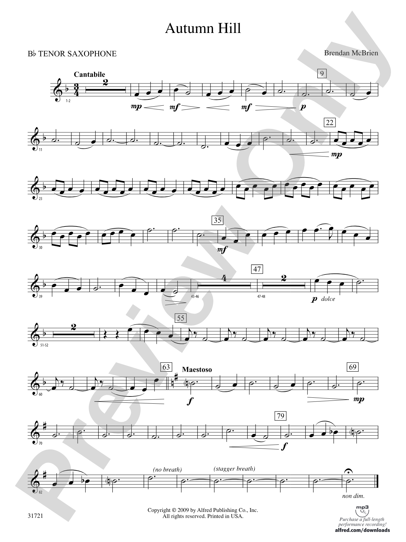 Autumn Hill: B-flat Tenor Saxophone