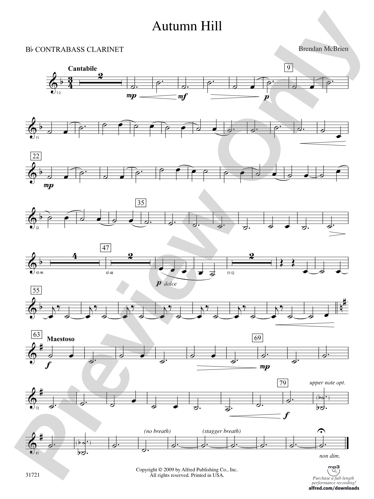 Autumn Hill: (wp) B-flat Contrabass Clarinet