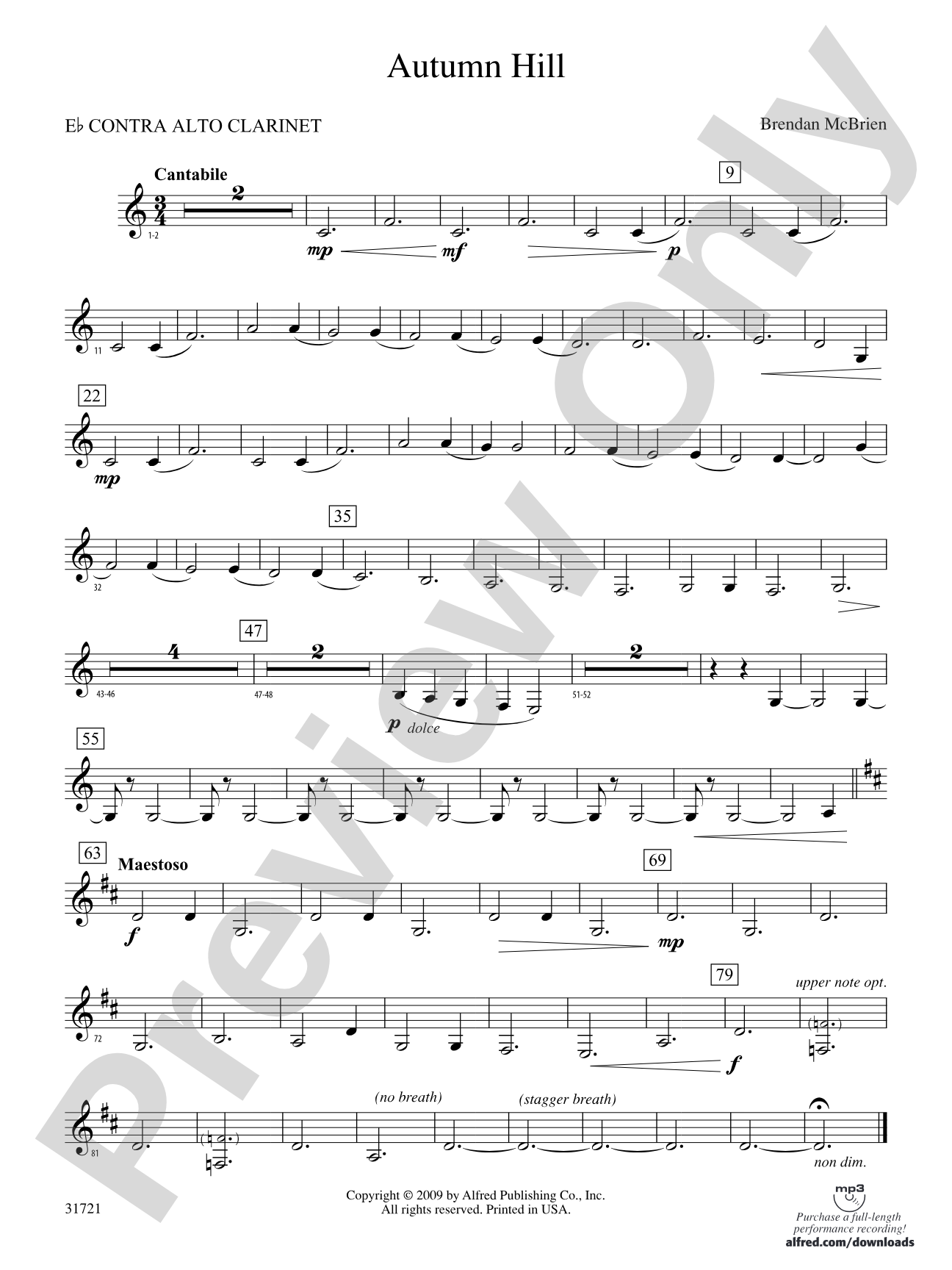 Autumn Hill: (wp) E-flat Contrabass Clarinet