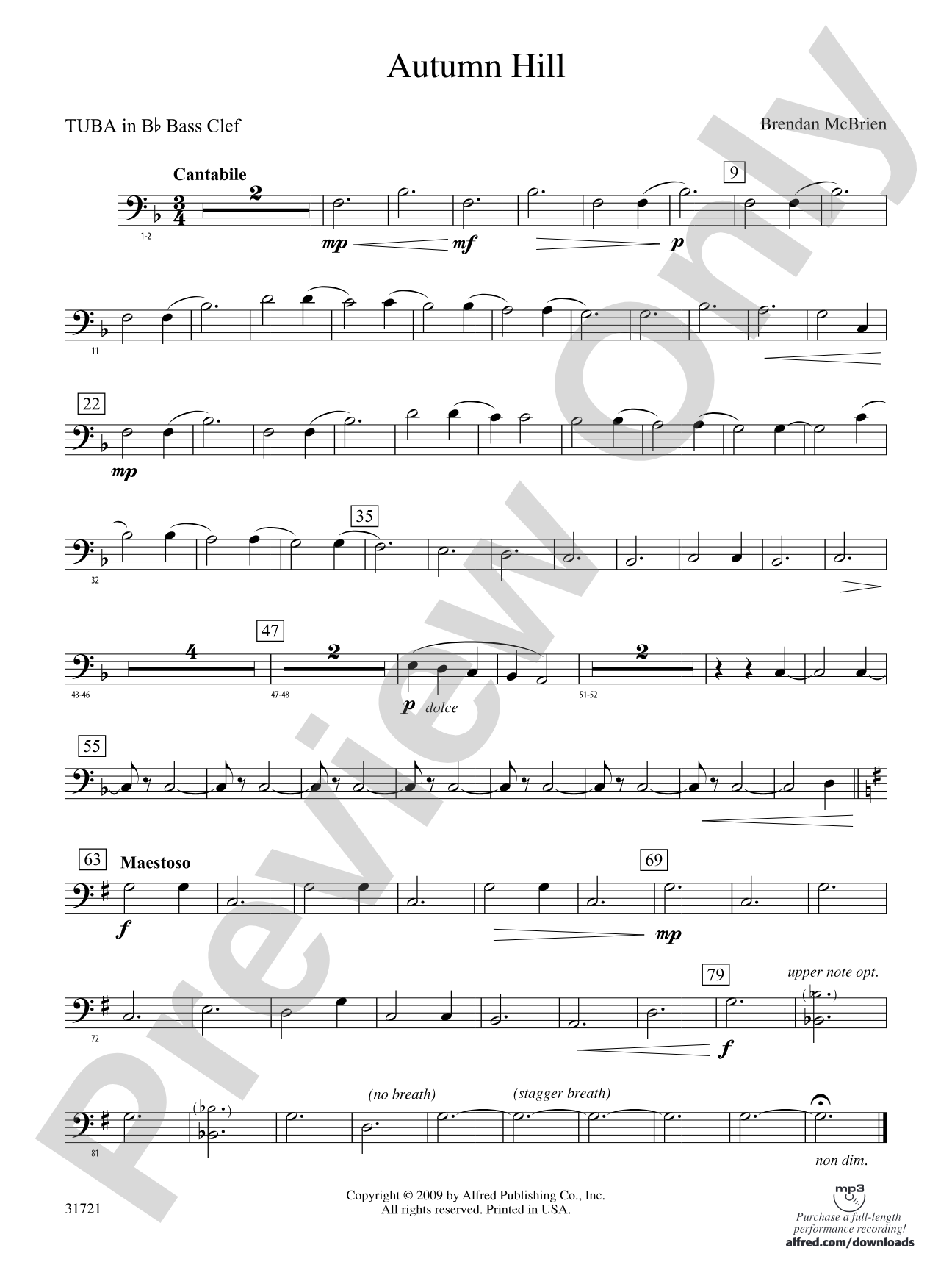 Autumn Hill: (wp) B-flat Tuba B.C.