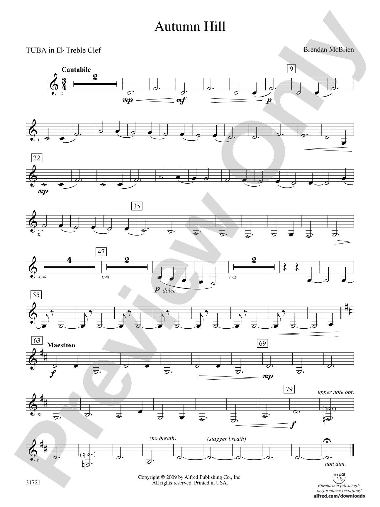 Autumn Hill: (wp) E-flat Tuba T.C.