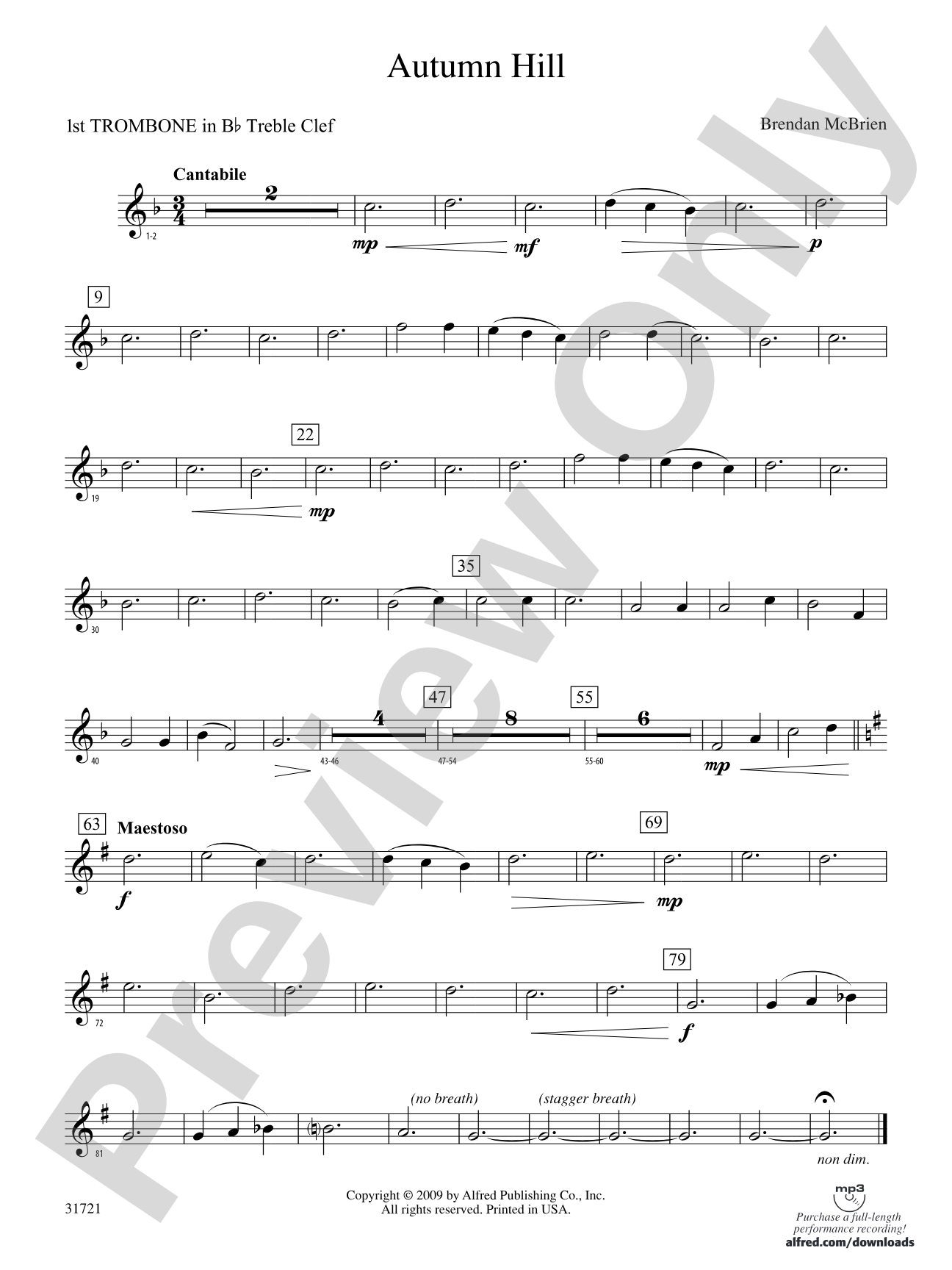 Autumn Hill: (wp) 1st B-flat Trombone T.C.