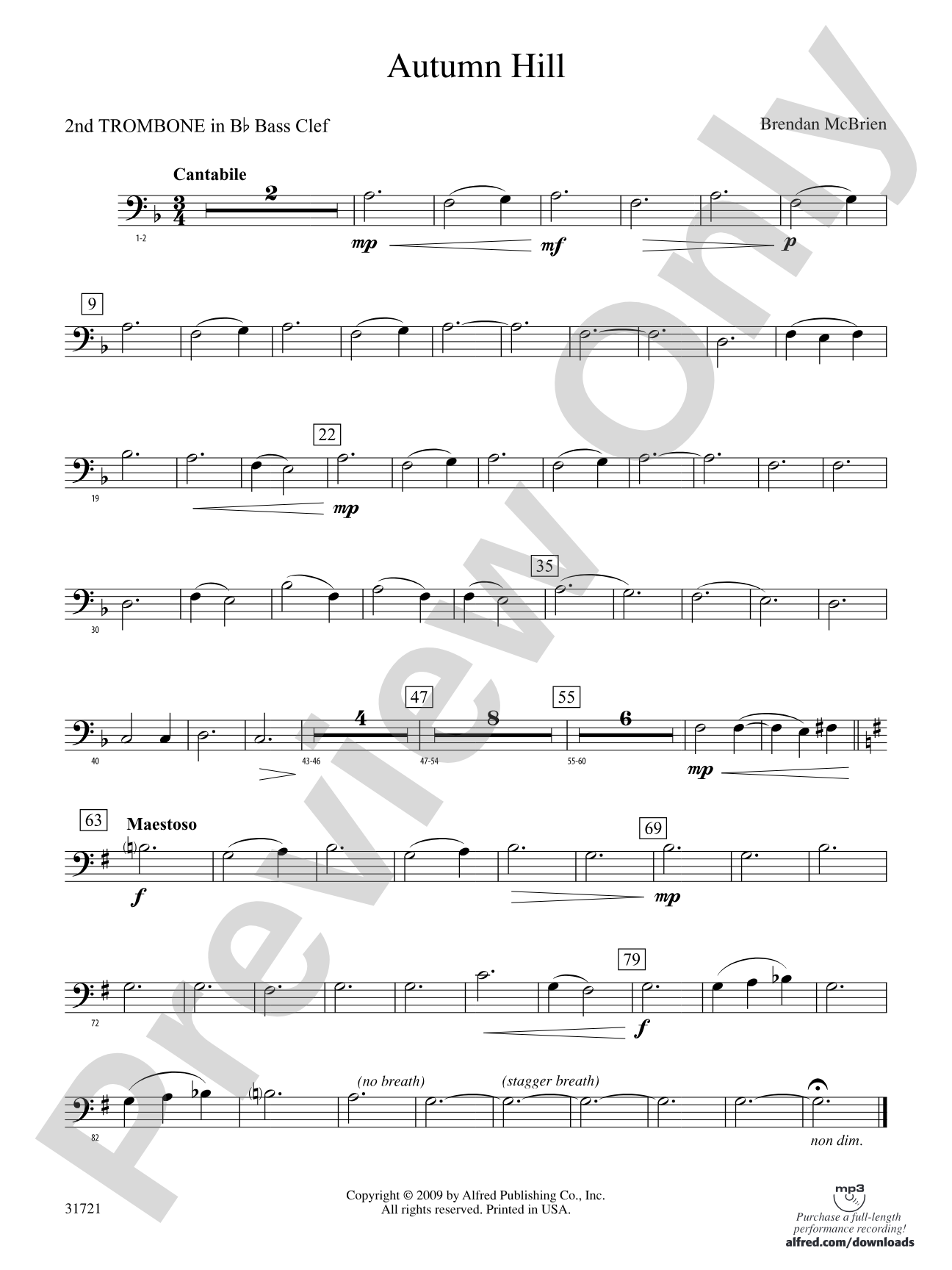 Autumn Hill: (wp) 2nd B-flat Trombone B.C.