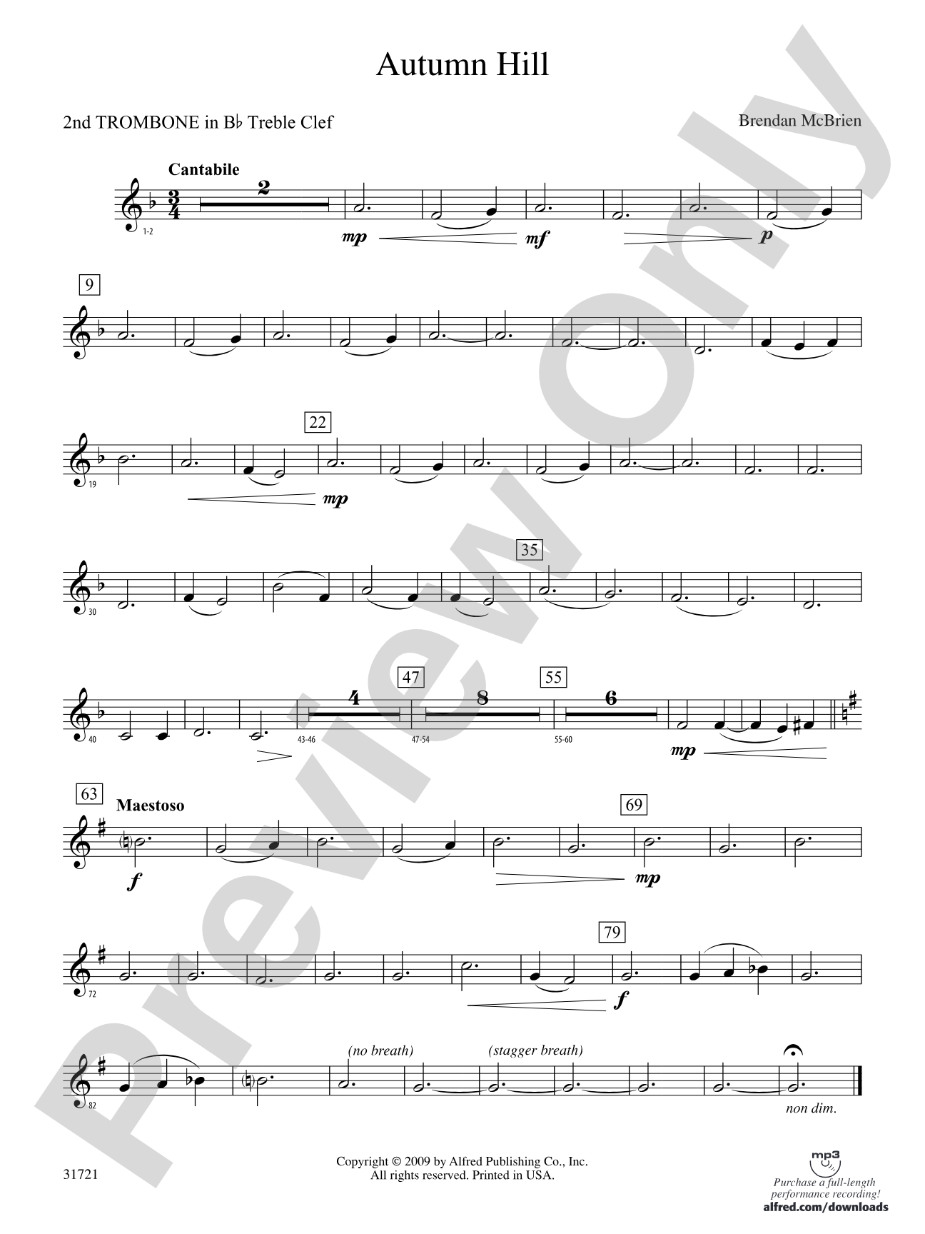 Autumn Hill: (wp) 2nd B-flat Trombone T.C.