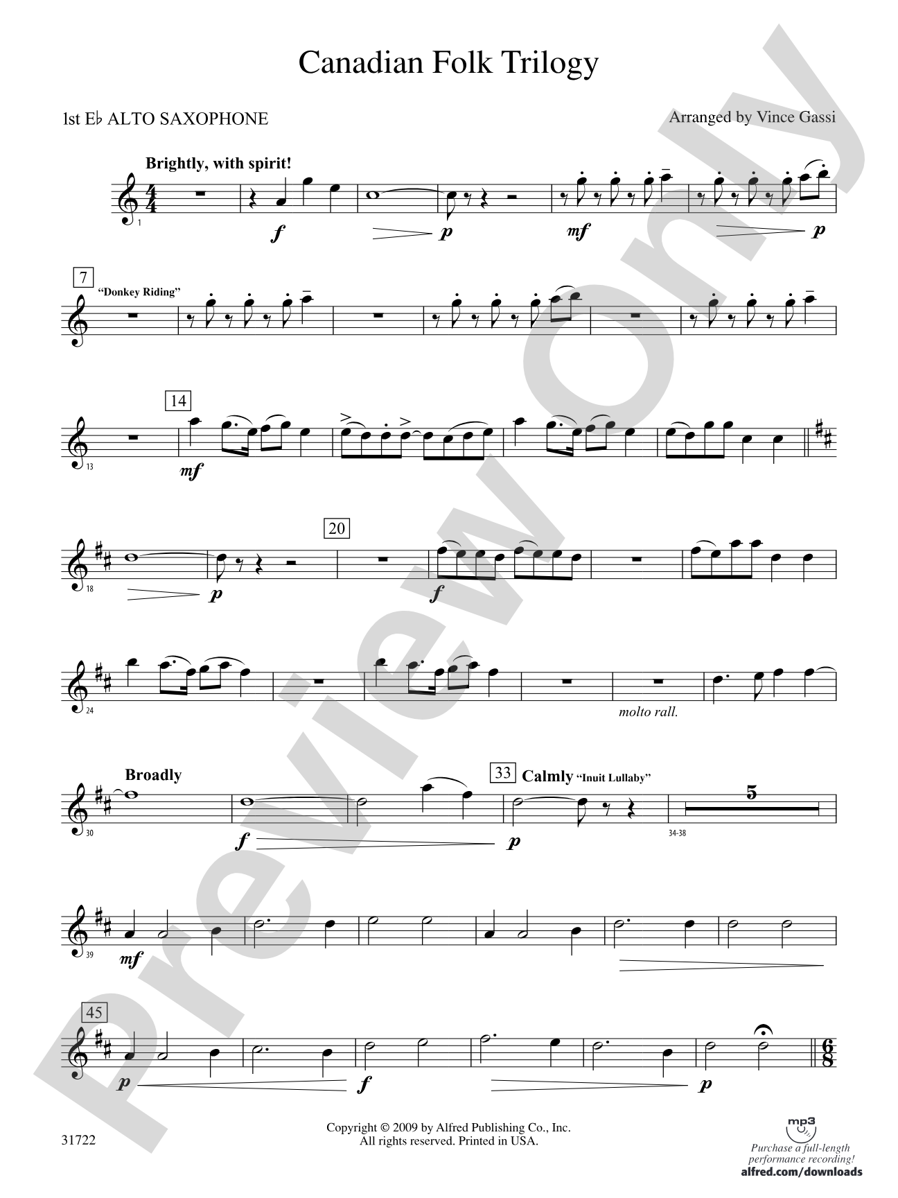 Canadian Folk Trilogy: E-flat Alto Saxophone