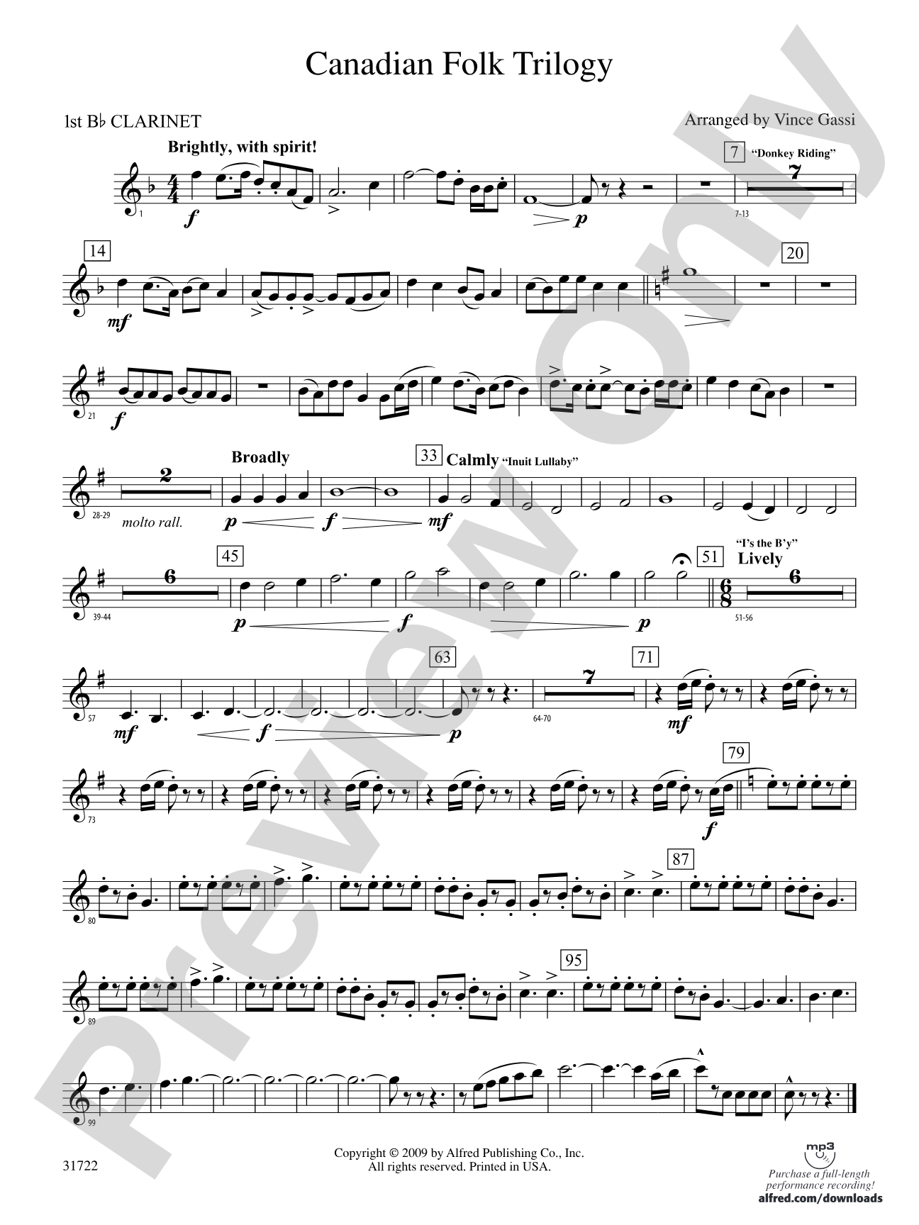 Canadian Folk Trilogy: 1st B-flat Clarinet