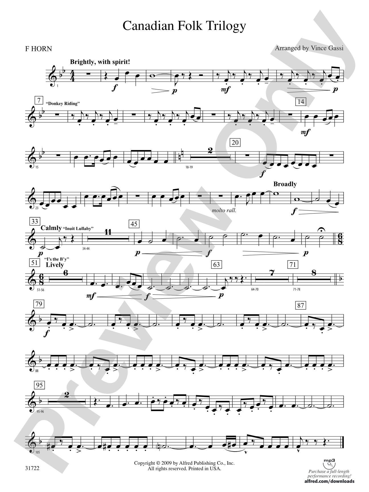 Canadian Folk Trilogy: 1st F Horn