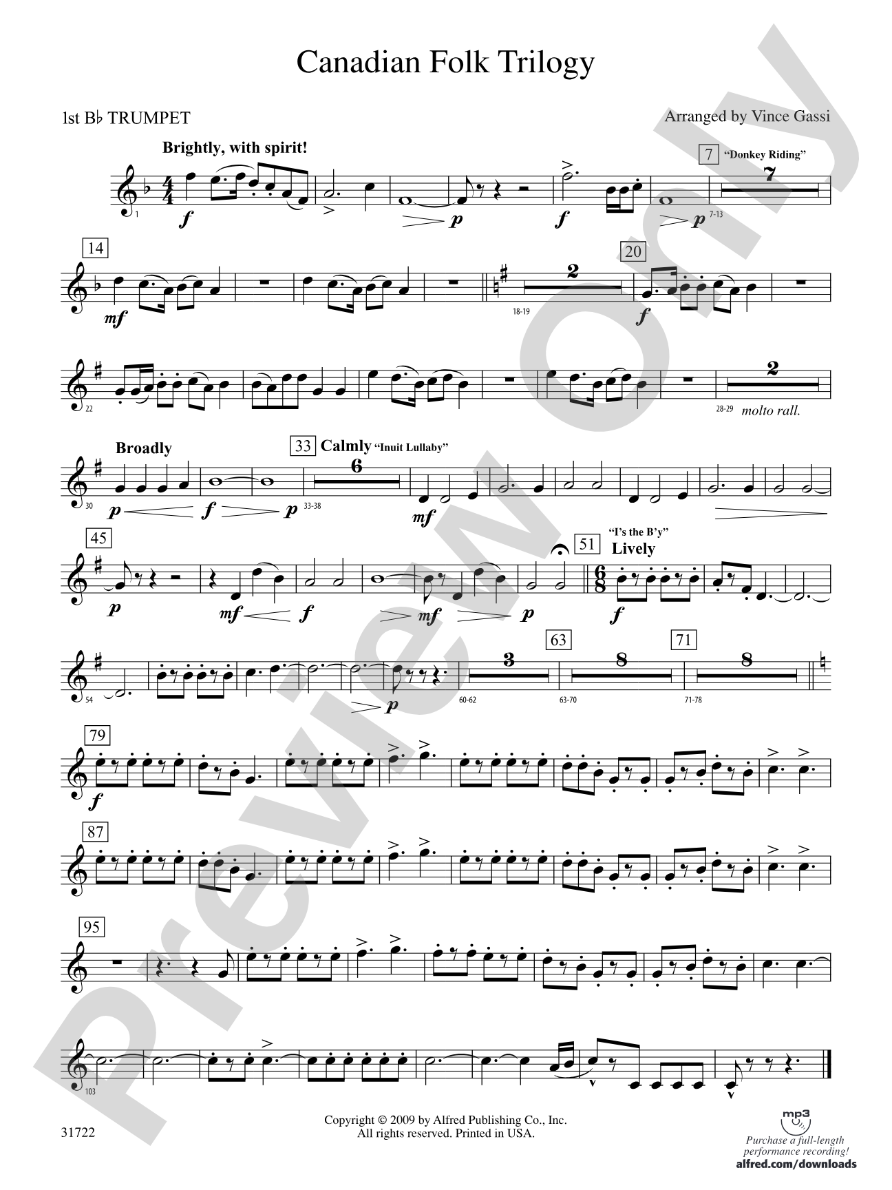 Canadian Folk Trilogy: 1st B-flat Trumpet