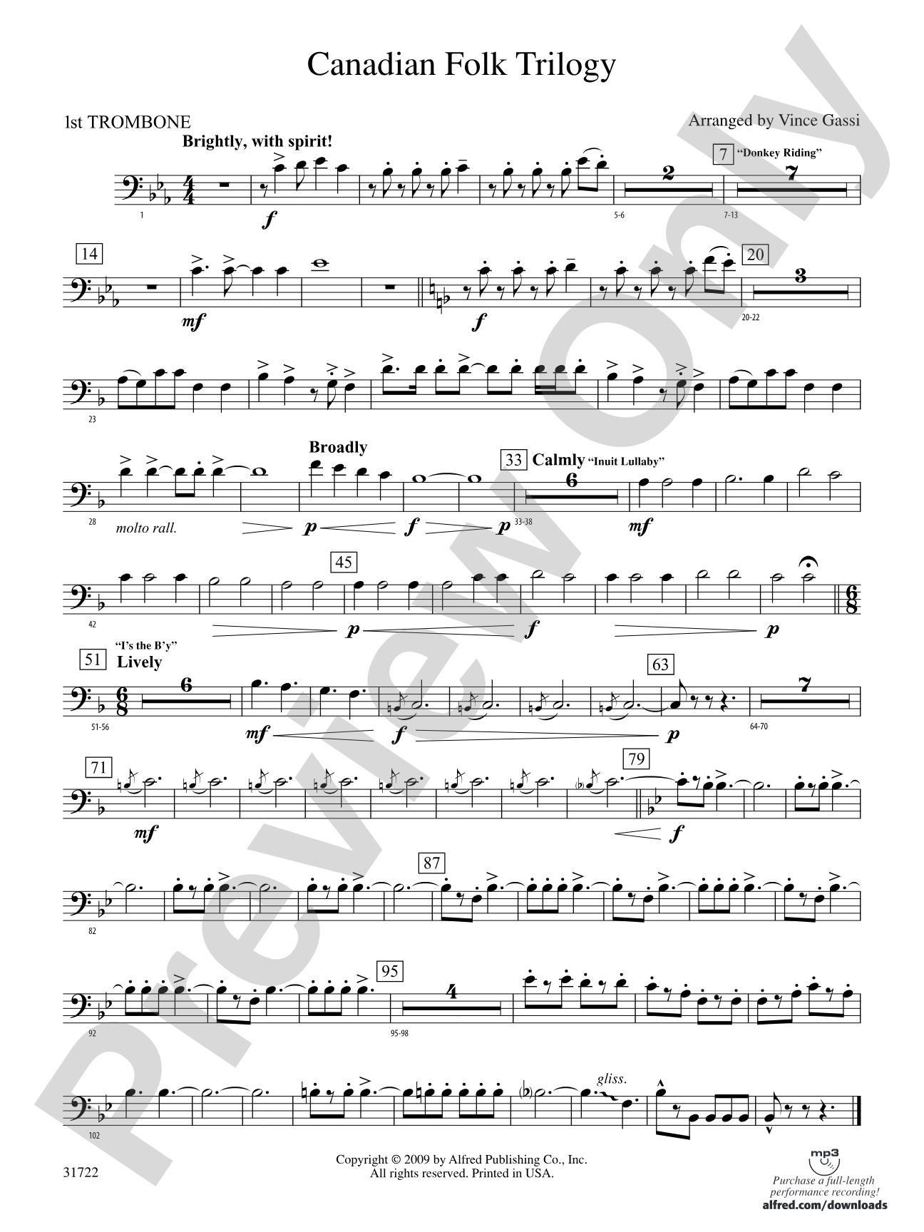 Canadian Folk Trilogy: 1st Trombone